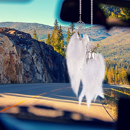 Handmade Zcargel Feather Dream Catcher Pendant - Boho Car Rearview Mirror Decor, Creative Grid Design for Home & Car Accessories | Perfect for Gifts, Meditation Spaces & Road Trip Vibes