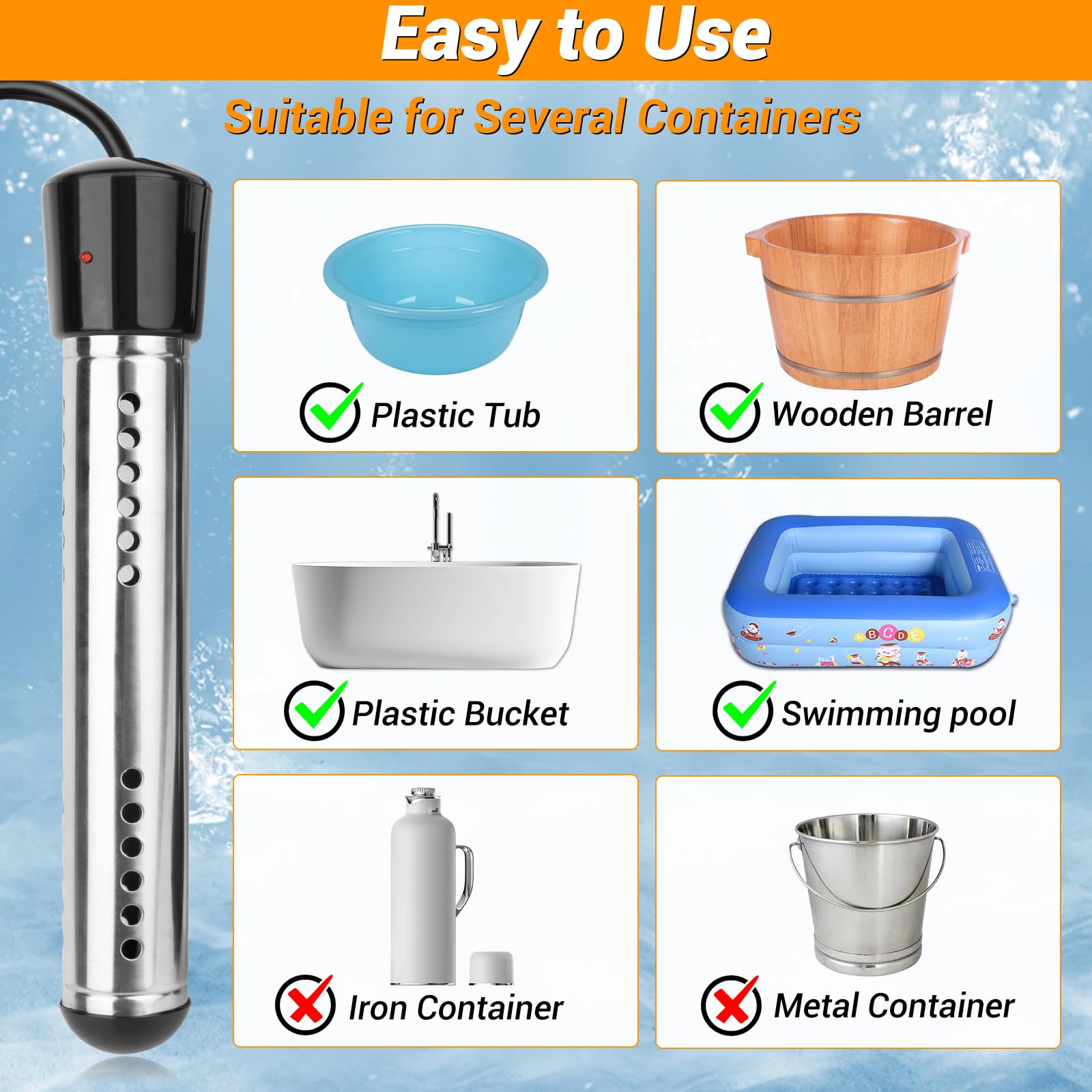 2000W Portable Electric Water Heater with 304 Stainless Steel Guard & Digital LCD Thermometer - Fast Heating 5 Gallons in Minutes - Perfect for Camping, Emergency Use, and Outdoor Activities