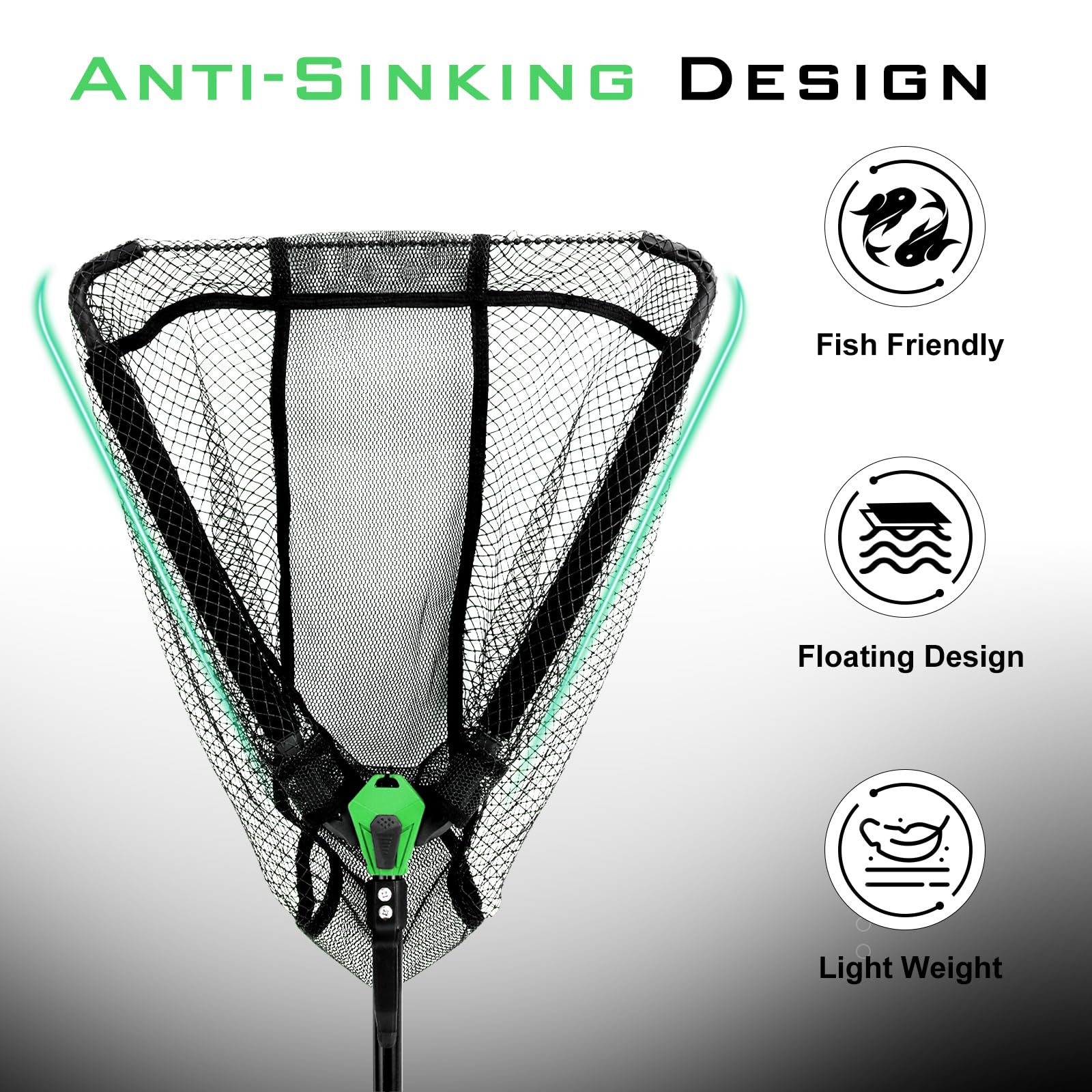 YVLEEN Floating Fishing Net - Foldable & Lightweight Freshwater Landing Net with Ultra-Thin Rubber Mesh for Easy Catch & Release - Perfect for Fly Fishing, Kayak Fishing & Outdoor Adventures - Great Gift for Anglers