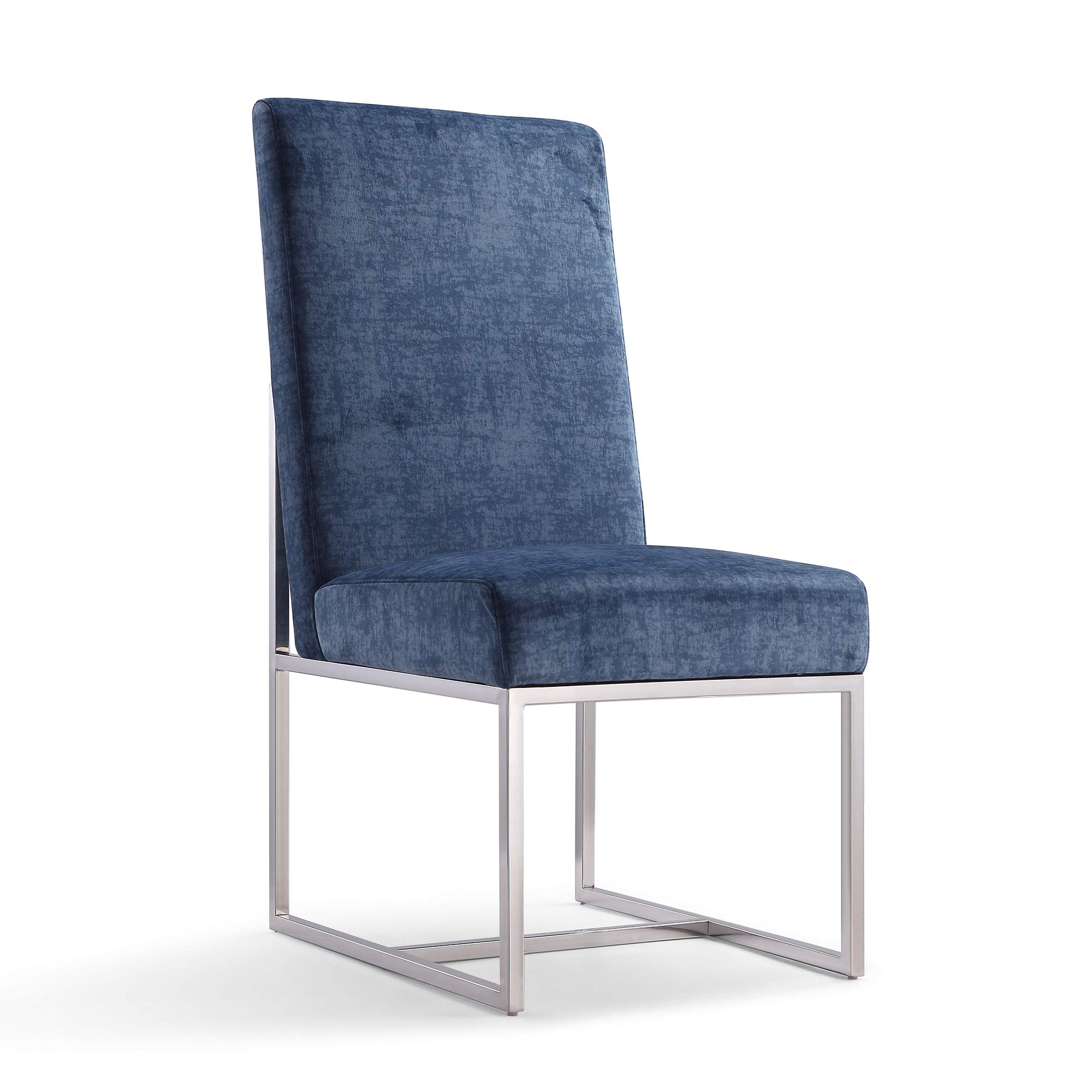 Modern Velvet Dining Chairs with High-Density Foam & Chrome Steel Frame - High-Back Fully Assembled Industrial Chic Accent Furniture (Set of 1, Blue) - Perfect for Contemporary Dining Rooms, Kitchen Islands & Home Office Spaces
