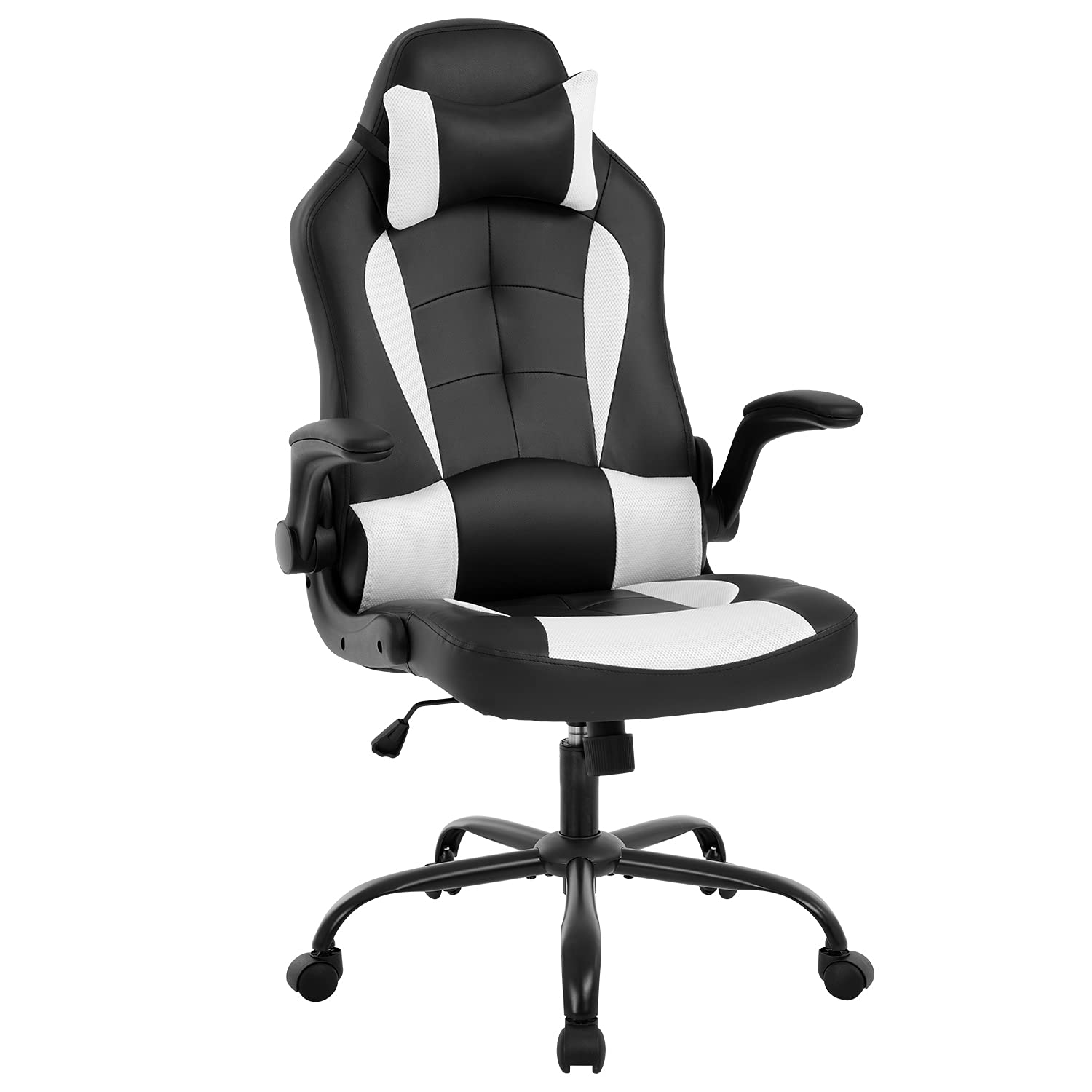 Ergonomic PC Gaming Chair with Adjustable Armrests, Headrest & Lumbar Support - High Back PU Leather Office Desk Chair for Home & Work - Perfect for Gamers, Remote Workers & Long Computer Sessions (White)