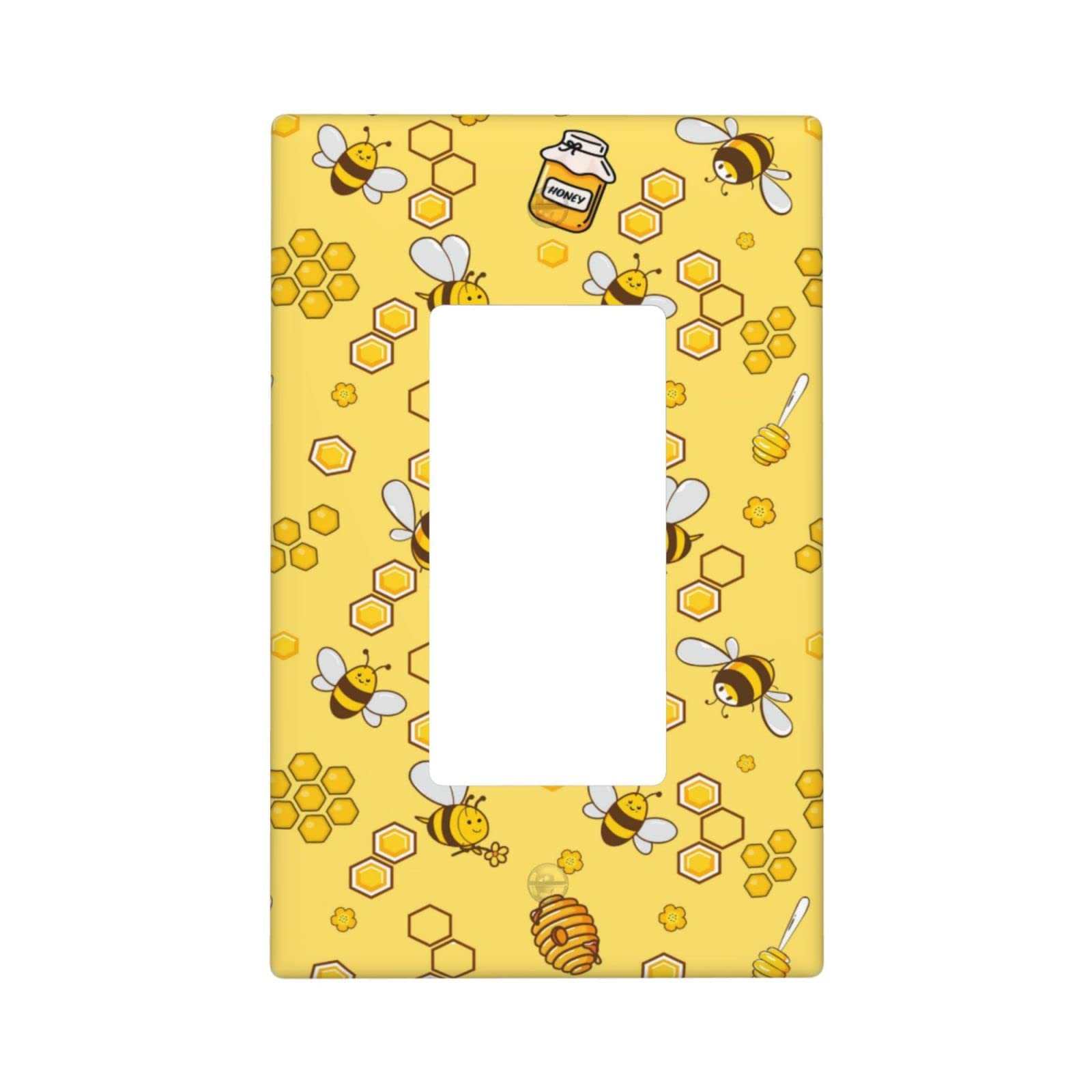 Decorative Bee Single Rocker Light Switch Cover - Yellow Wall Plate, 1 Gang Light Switch Faceplate (4.50 x 2.76 Inch) - Perfect for Kitchen, Bedroom, Nursery & Home Decor