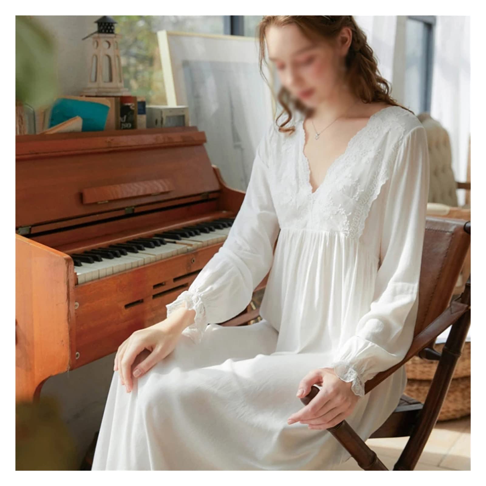 Sexy Women's Cotton Lace Nightdress Long Shirt Princess Pajama Set - Soft Sleepwear for Women (Color: A, Size: XL) | Perfect for Bedtime, Lounging & Romantic Nights