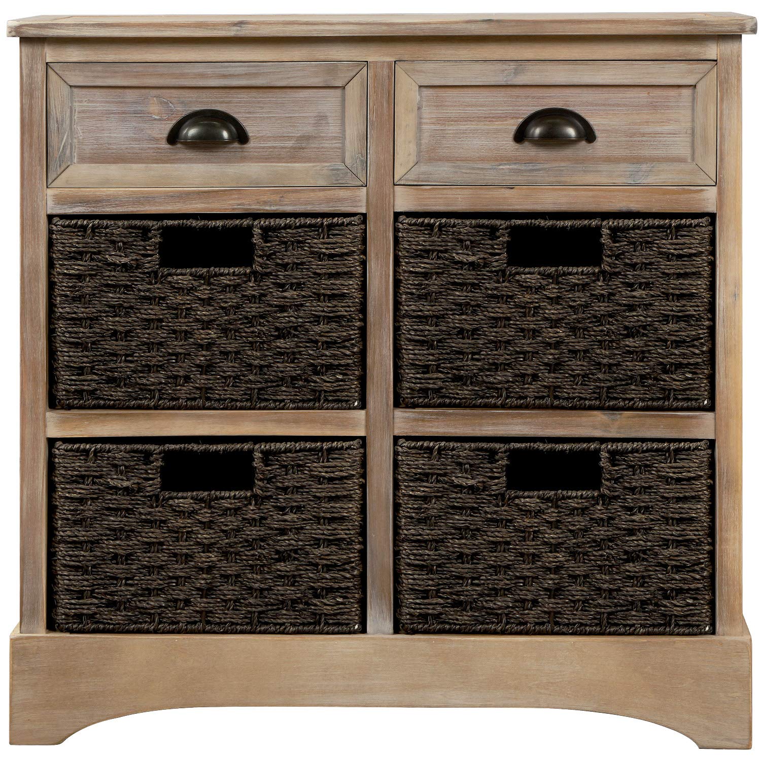 Knocbel Farmhouse Wicker Storage Cabinet with 2 Drawers - Aluminum Alloy Handles, White Washed Decorative Chest for Entryway, Hallway, Dining & Living Room - Perfect for Home Organization and Farmhouse Decor