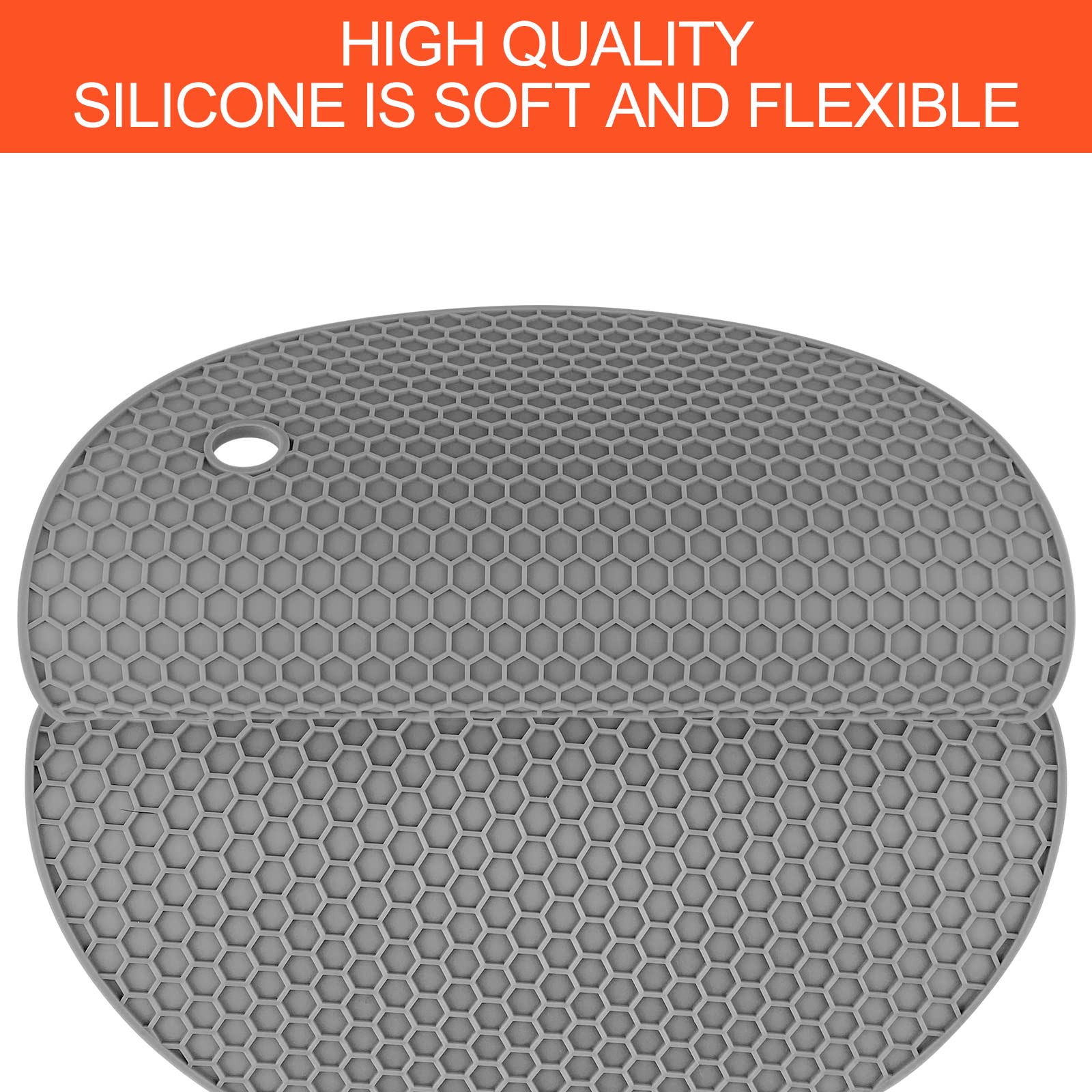 Uootach Set of 4 Round Silicone Pot Holders - Non-Slip, Waterproof, Heat Resistant Silicone Trivets for Pots, Pans, Teapots & Bowls (Gray) - Perfect for Kitchen Countertops, Dining Tables & Outdoor Picnics
