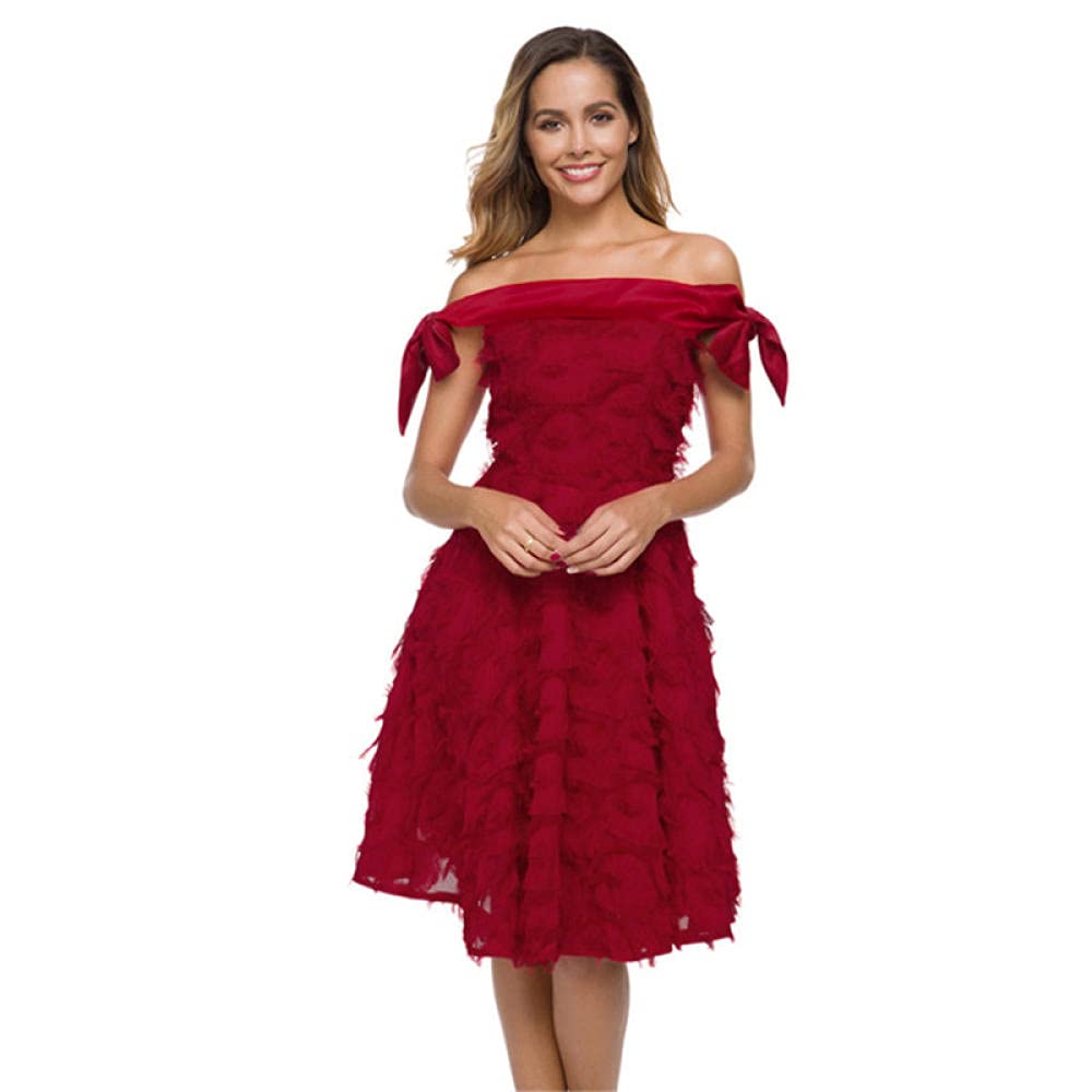 YLDCN Women's Sexy Off Shoulder Tie Sleeve Fringe Slash Dress - Perfect for Date Night, Parties & Summer Vacations