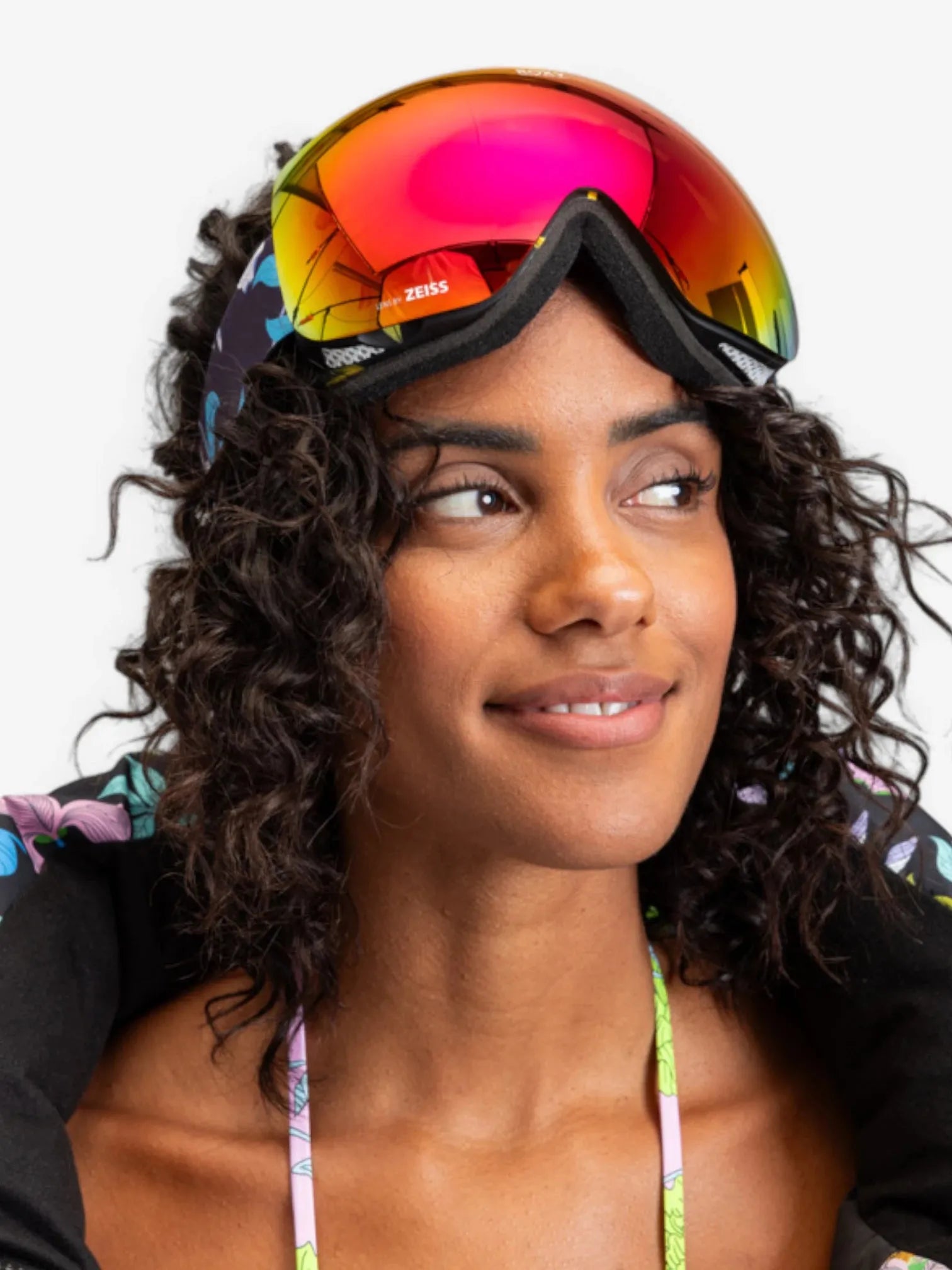 ROXY X Rowley Rosewood Snow Goggles - Yellow Violet Floral Print for Skiing & Snowboarding | UV Protection & Anti-Fog Lens