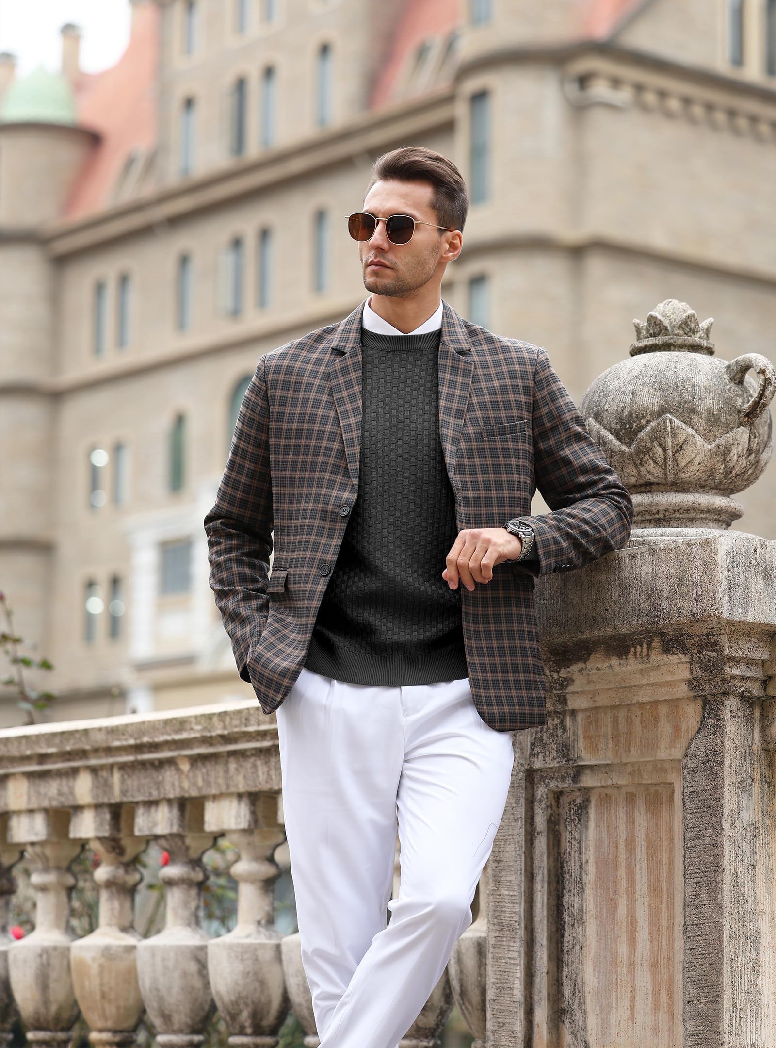 Zaitun Men's Waffle Knit Crewneck Sweater - Casual Long Sleeve Pullover for Fall & Winter | Cozy Office Wear & Weekend Outfits
