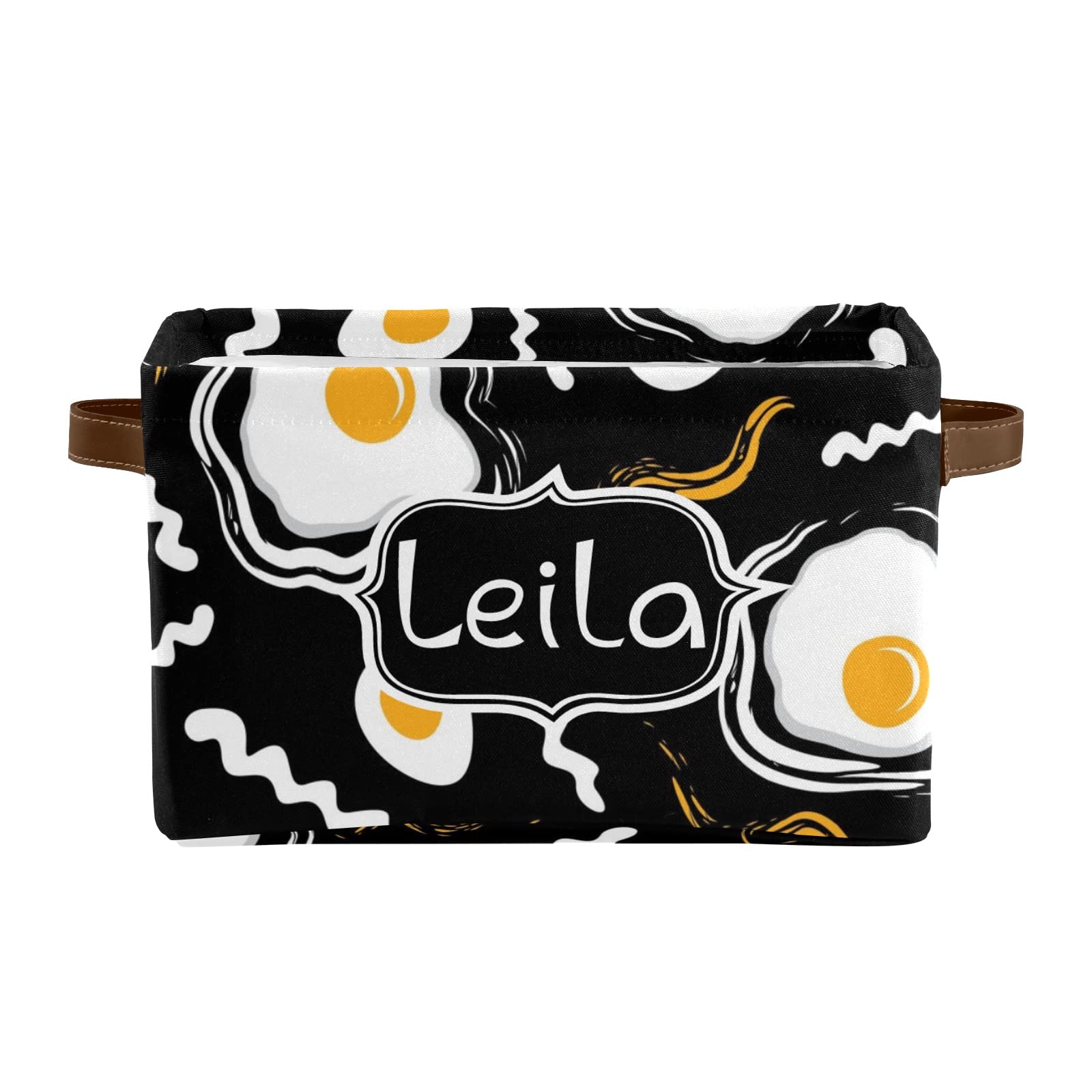 Personalized Custom Name Storage Bins with Broken Eggs Pattern - 2 Pack Organizing Boxes with Handles for Shelves, Closet, Kids Room & Nursery Storage