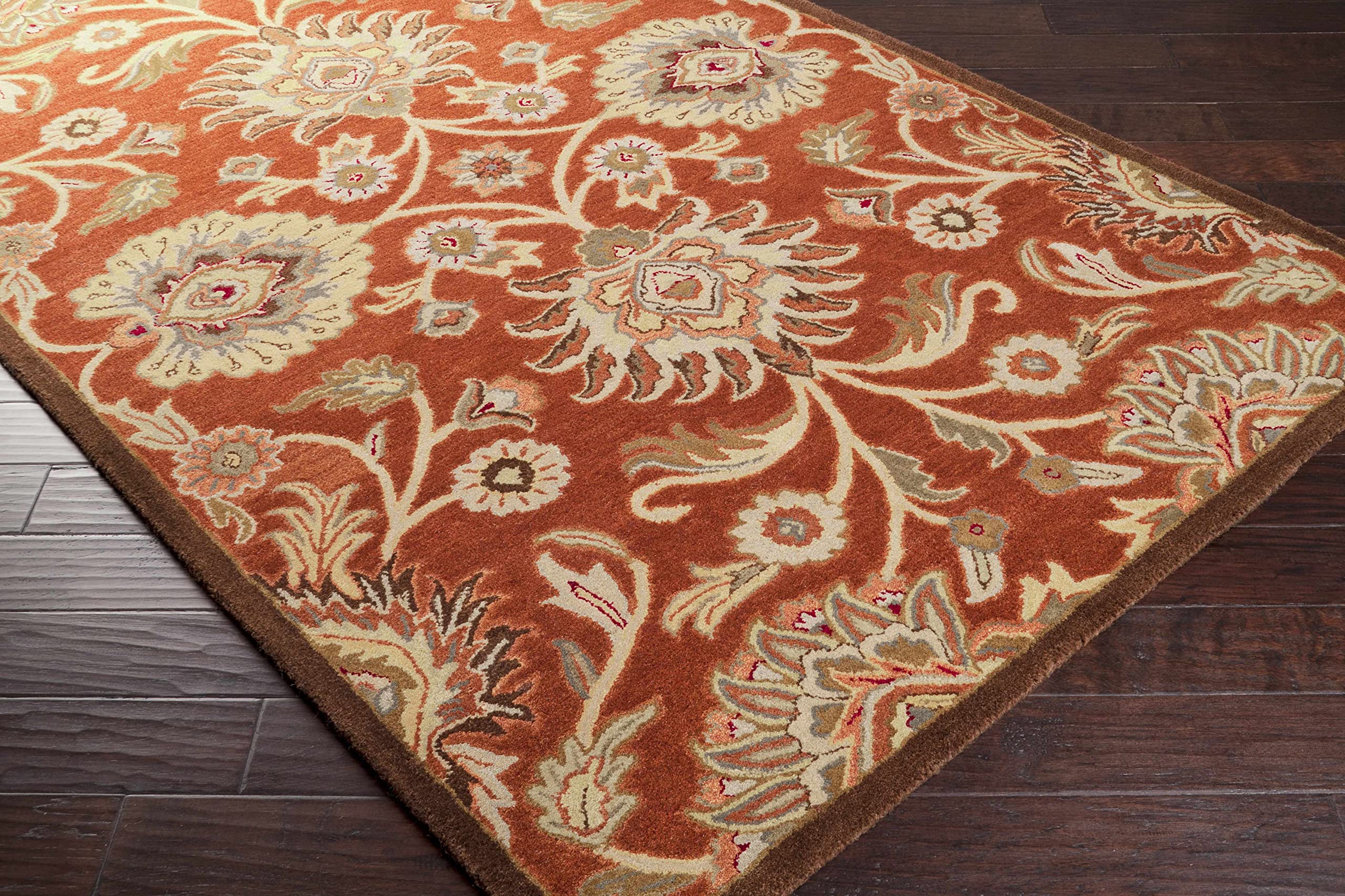 Hauteloom Rosario Handmade Wool Area Rug - 4' Round Traditional Rust Peach Mustard - Perfect for Living Room, Bedroom, Dining Room Decor