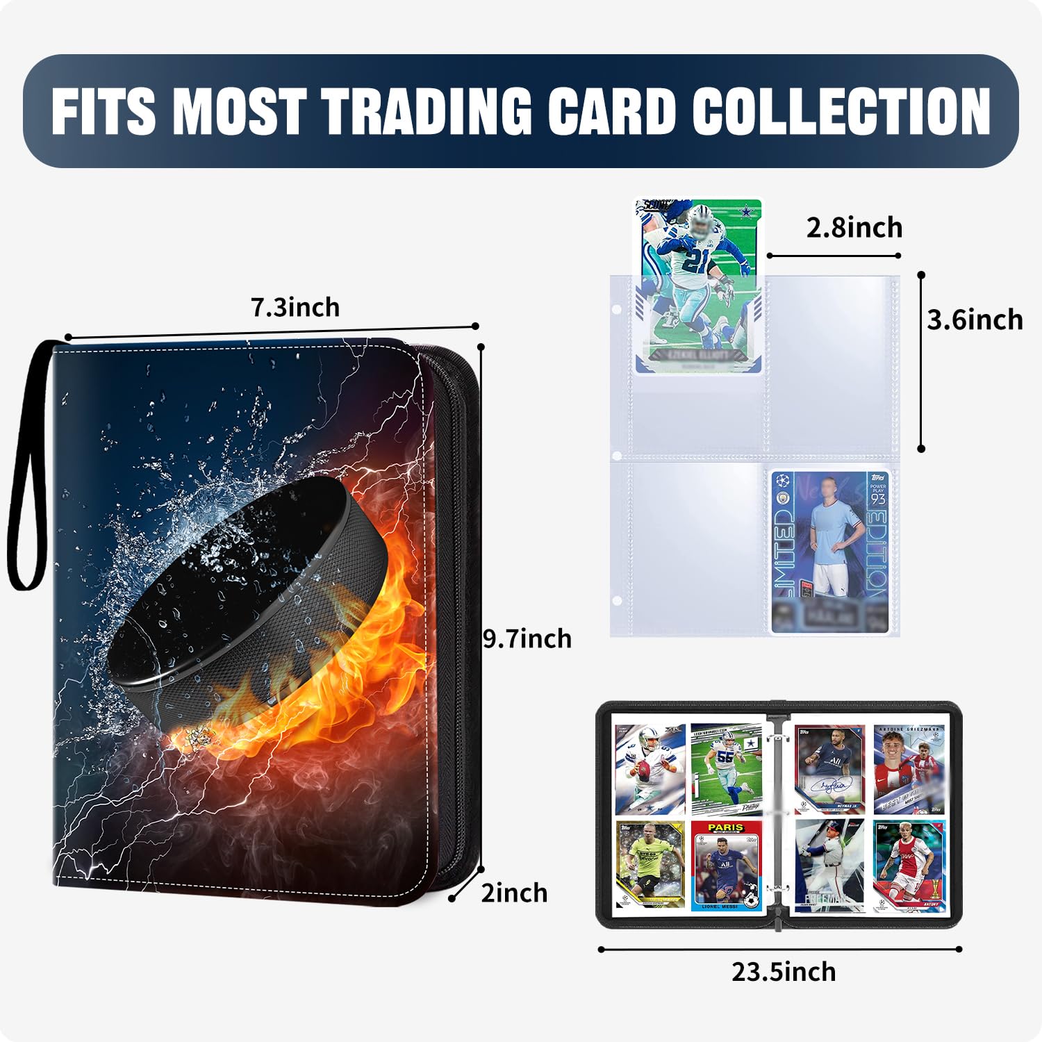 HESPLUS Hockey Card Binder - 4-Pocket Trading Card Holder with 50 Removable Double-Sided Sleeves, Fits 400 Sports Cards - Perfect for NHL, Pokemon, MTG & Yu-Gi-Oh Card Collection, Storage & Display at Home or Tournaments