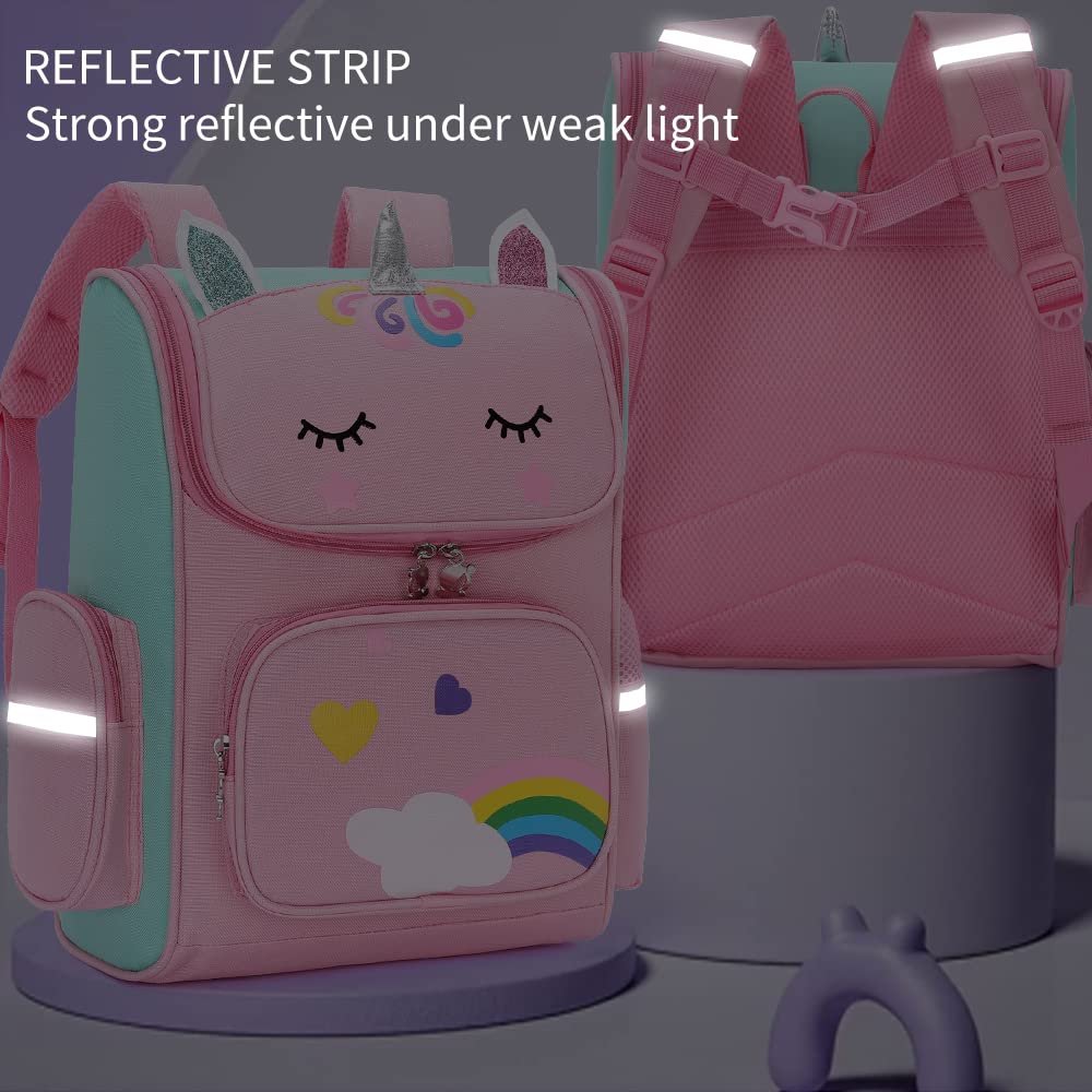 15 Inch Lightweight Unicorn School Backpack for Girls - Cute Kids Bookbag with Adjustable Chest Straps for Elementary & Primary Students | Perfect for School, Travel & Daily Use (Pink)