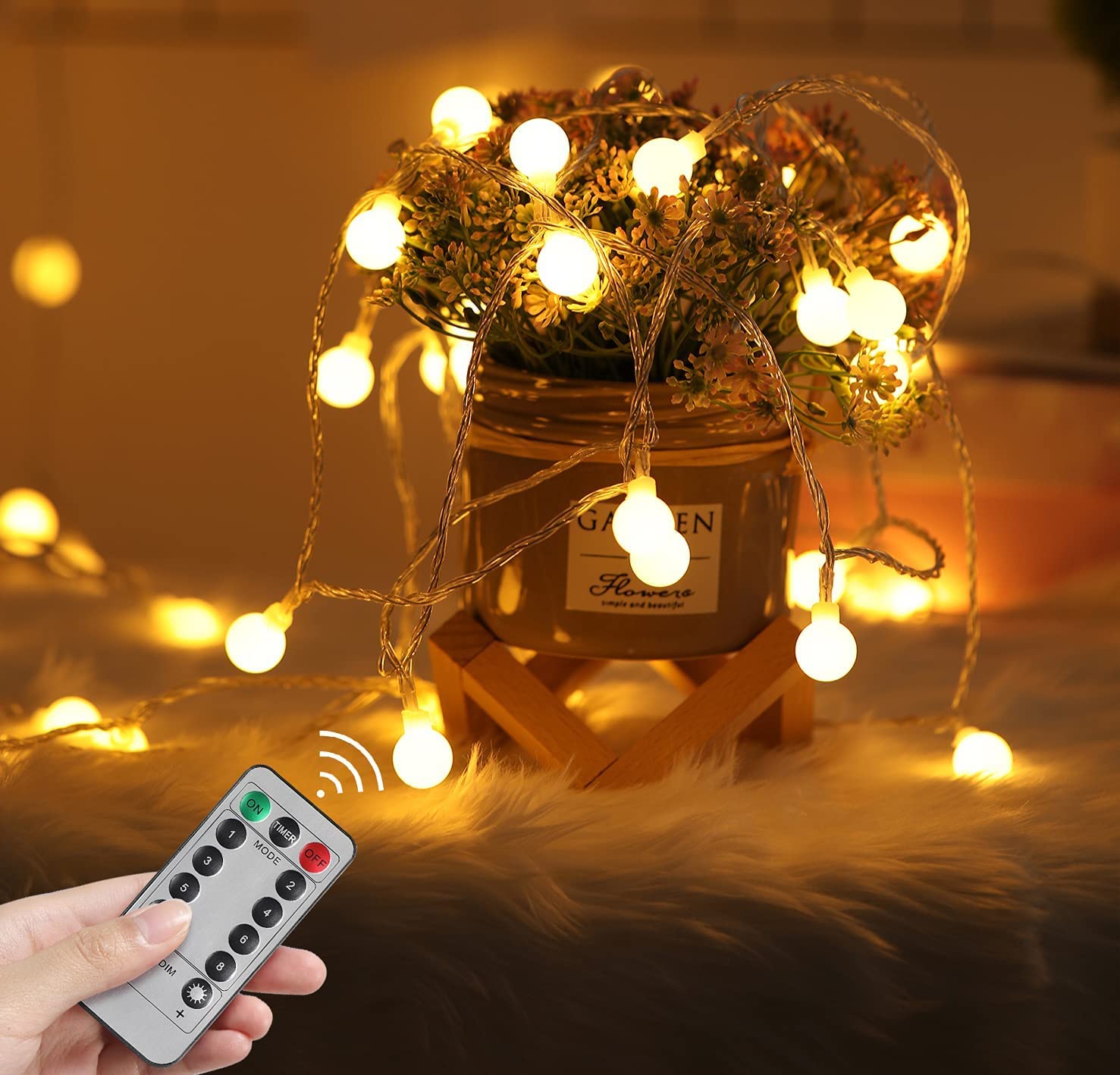 200 LED Battery Operated String Lights - 2 Pack 98ft Outdoor Fairy Lights with Remote & Timer, 8 Lighting Modes for Bedroom Decor, Christmas Tree, Camping, Wedding, Party (Warm White)