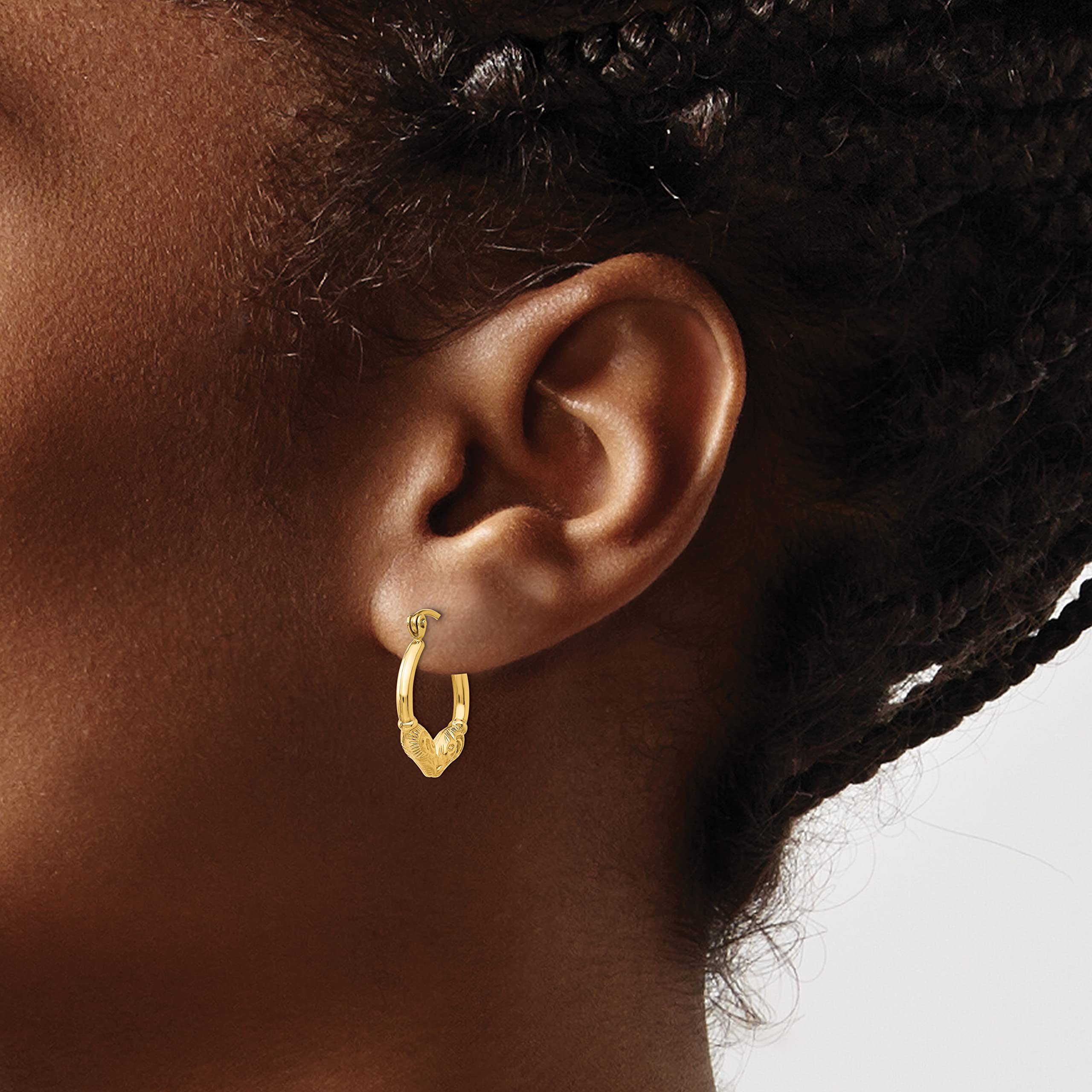 14K Solid Yellow Gold Ram Head Huggie Small Mini Hoop Earrings - Zodiac Aries Jewelry for Women, Dainty Everyday Hoops for Gifts & Special Occasions