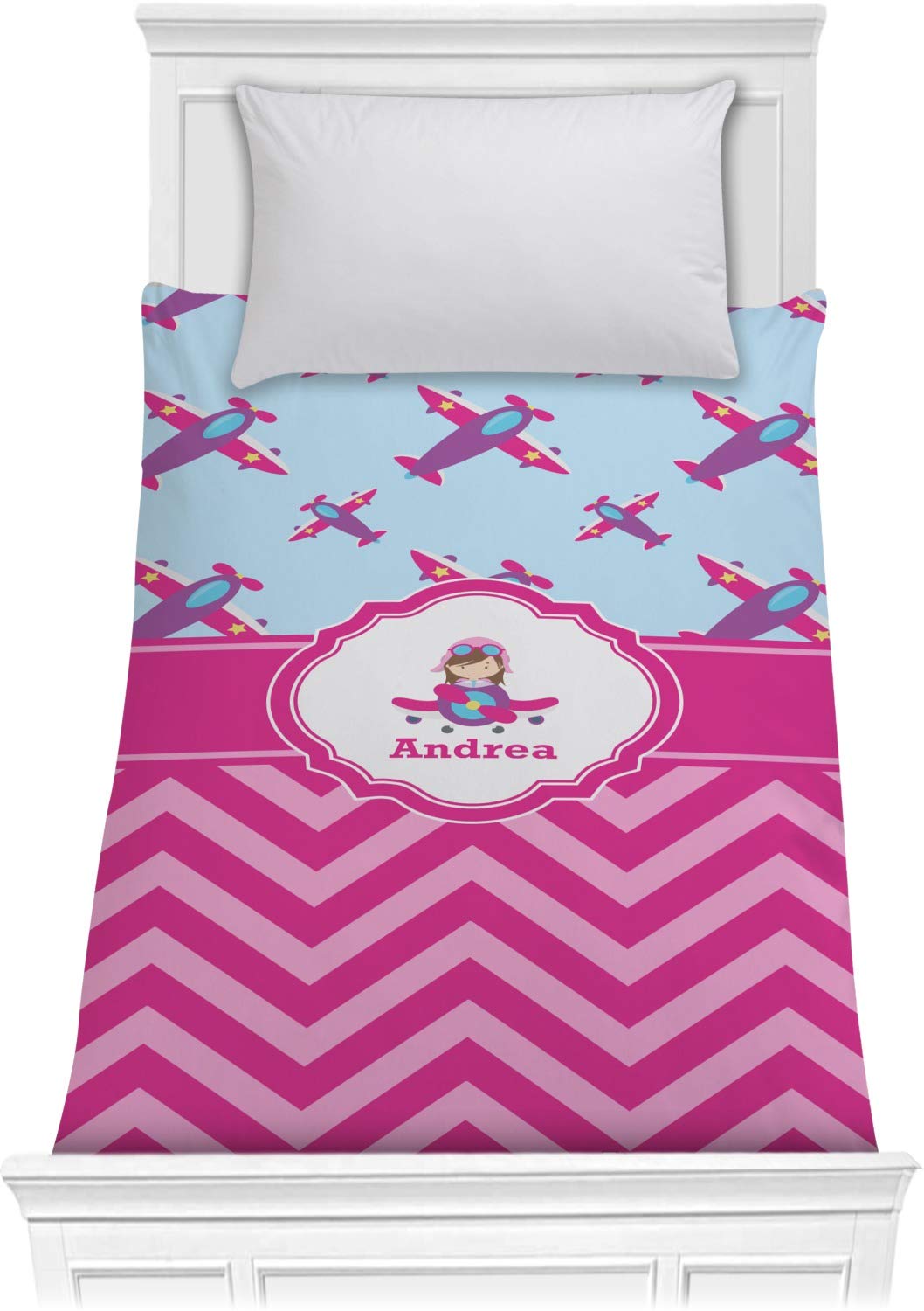 Personalized Airplane Themed Twin Size Comforter for Girls - Soft & Cozy Bedding for Kids' Room, Nursery, and Travel