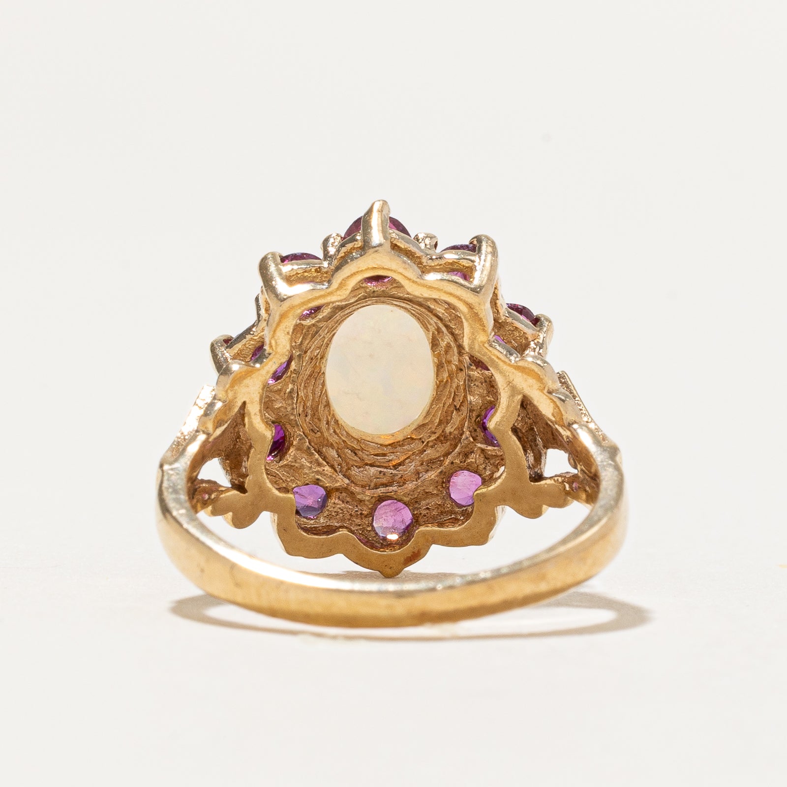 Opal & Ruby Cocktail Ring - 1.42 Carat Total Weight (CTW) - Size 5 - Elegant Floral Design for Women - Perfect for Parties, Weddings & Special Occasions