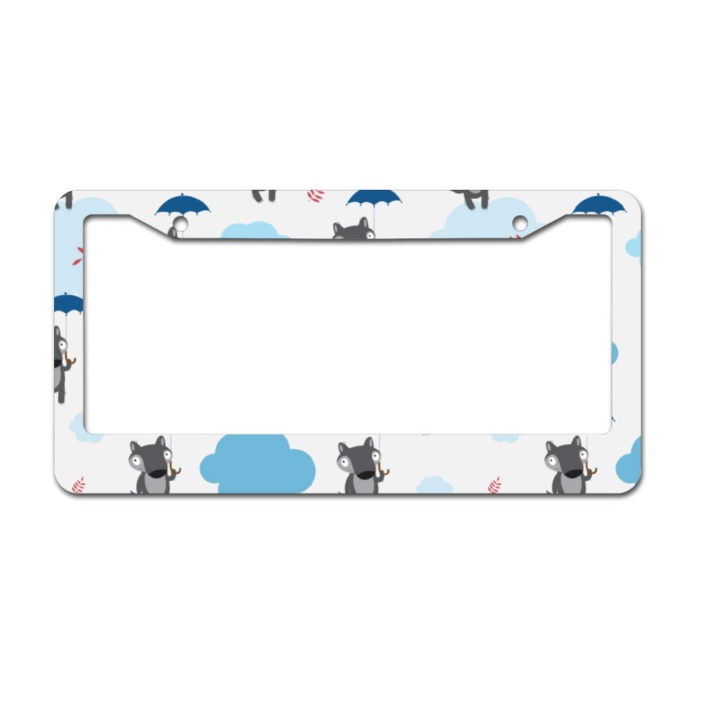 Cute Wolf Umbrella License Plate Frame - Aluminum Car Accessory for Auto Decor & Gifts
