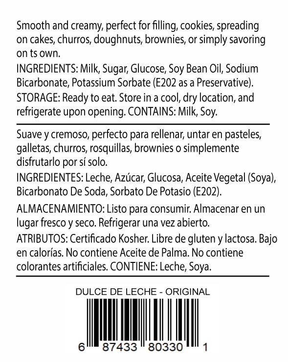 Sweet Dulce de Leche Caramel Spread - Kosher, Gluten-Free Milk Caramel Sauce for Cookies, Chocolate, Alfajores, Ice Cream - Creamy & Smooth Dessert Topping (15oz, Original) - Perfect for Baking, Pancakes & Coffee Pairing