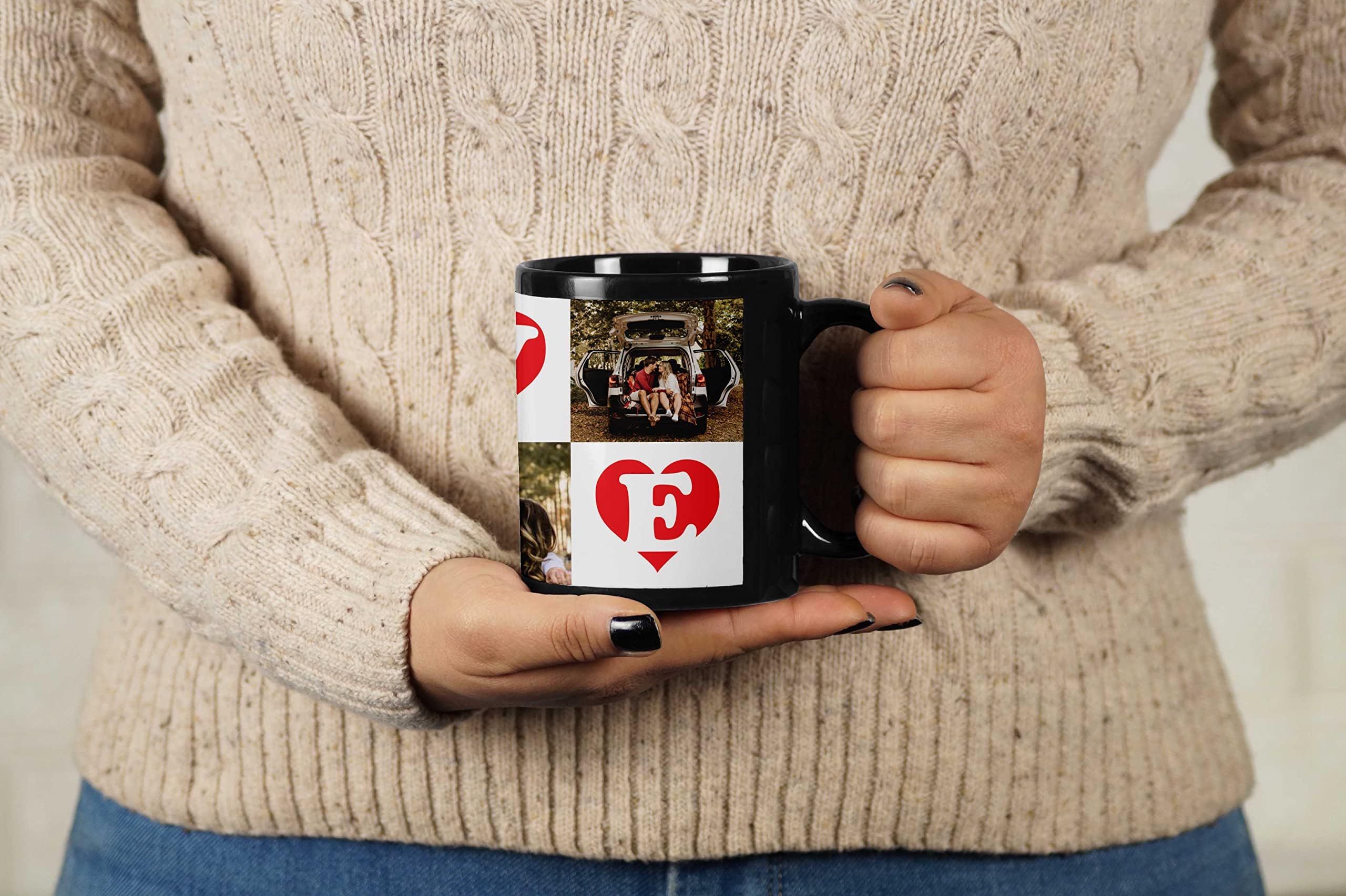 Personalized Photo Collage Coffee Mug - Custom Picture Ceramic Cup - Dishwasher & Microwave Safe - 11 Oz Black - Perfect Gift for Anniversary, Valentine's Day & Family Keepsakes