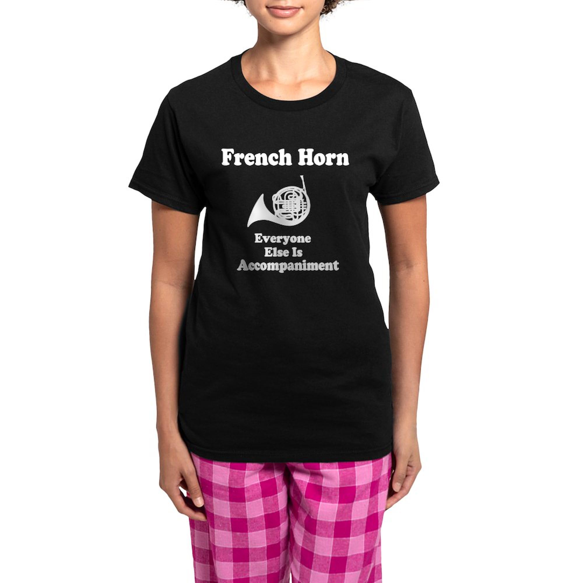 French Horn Themed Women's Dark Pajama Set - Soft Novelty Sleepwear for Musicians & Music Lovers - Perfect for Bedtime, Lounge Wear & Gift Giving