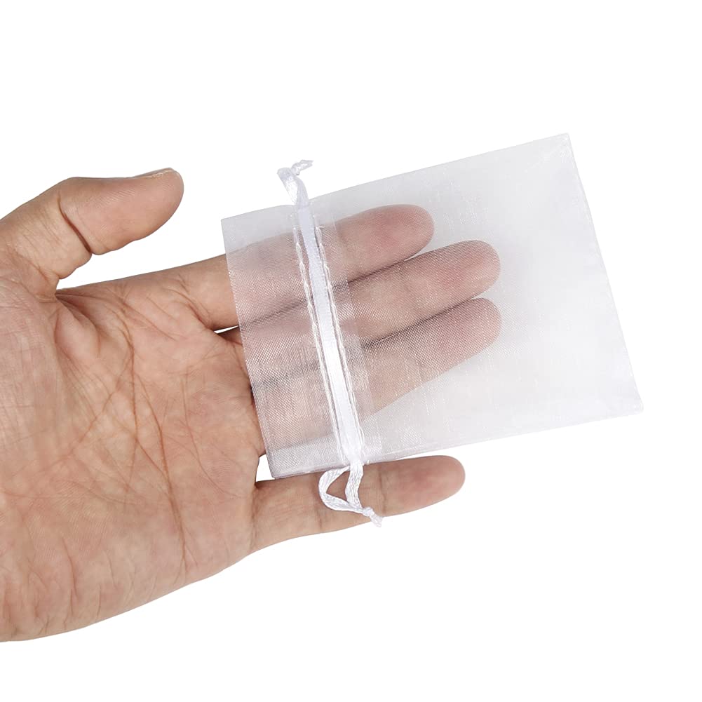 100PCS 8X10cm White Organza Drawstring Bags - Small Mesh Gift Bags for Jewelry, Wedding Favors, Christmas Party Favors & Special Occasions | Perfect for Jewelry Packaging, Bridal Shower Gifts & Event Decorations