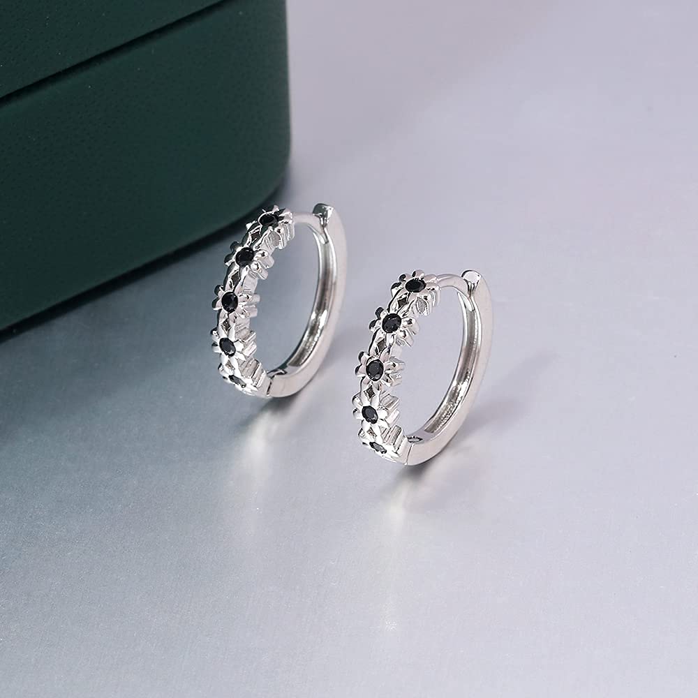 CiNily Small Hoop Earrings for Women - 14K Gold Plated Flower Cubic Zirconia Huggie Earrings - Hypoallergenic Cartilage Earrings for Girls - Perfect for Everyday Wear, Parties & Gifts