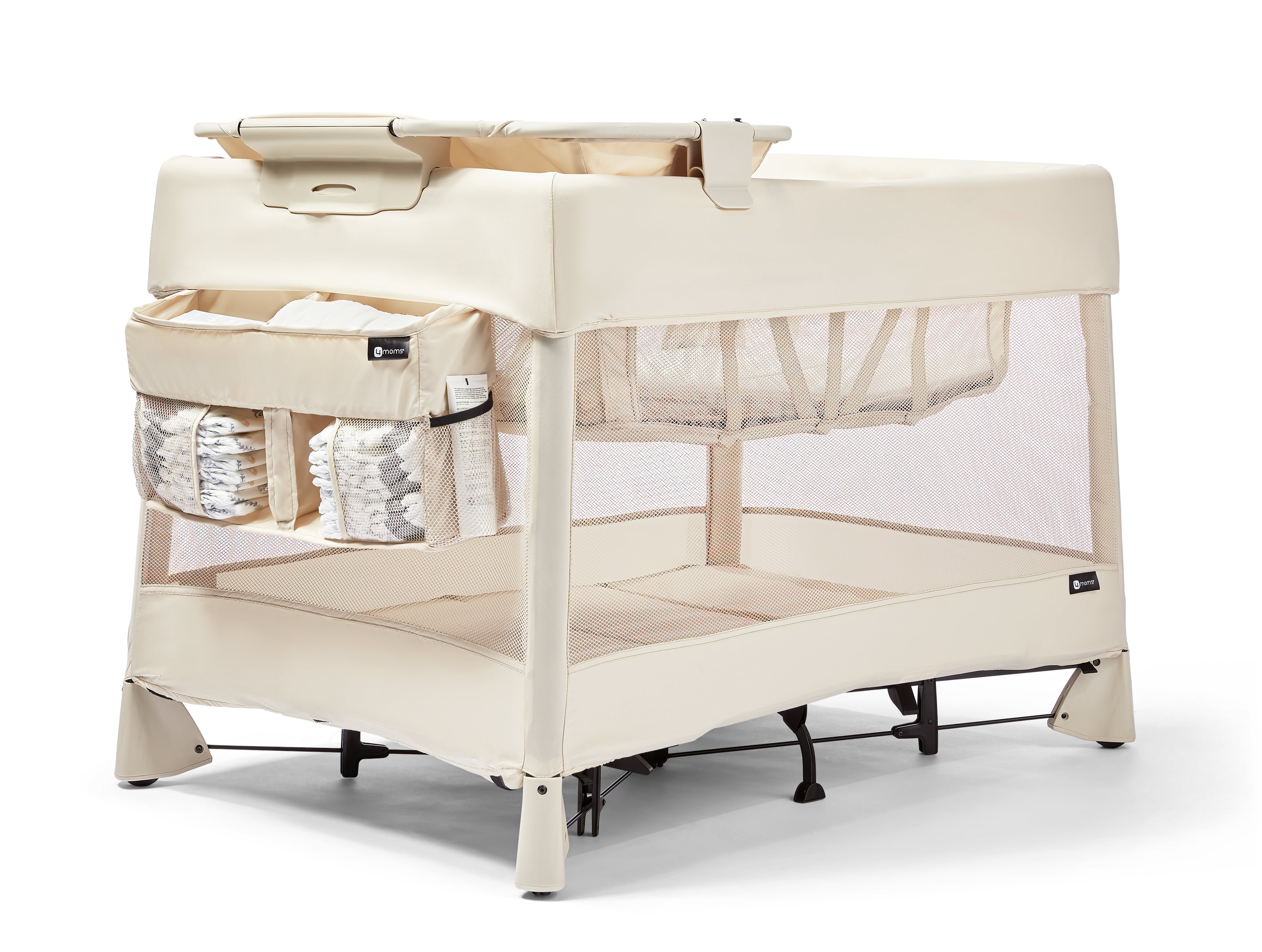4moms Breeze Plus Playard with Bassinet & Changing Station - Portable Baby Playpen for Travel, Nursery, and Daycare Use