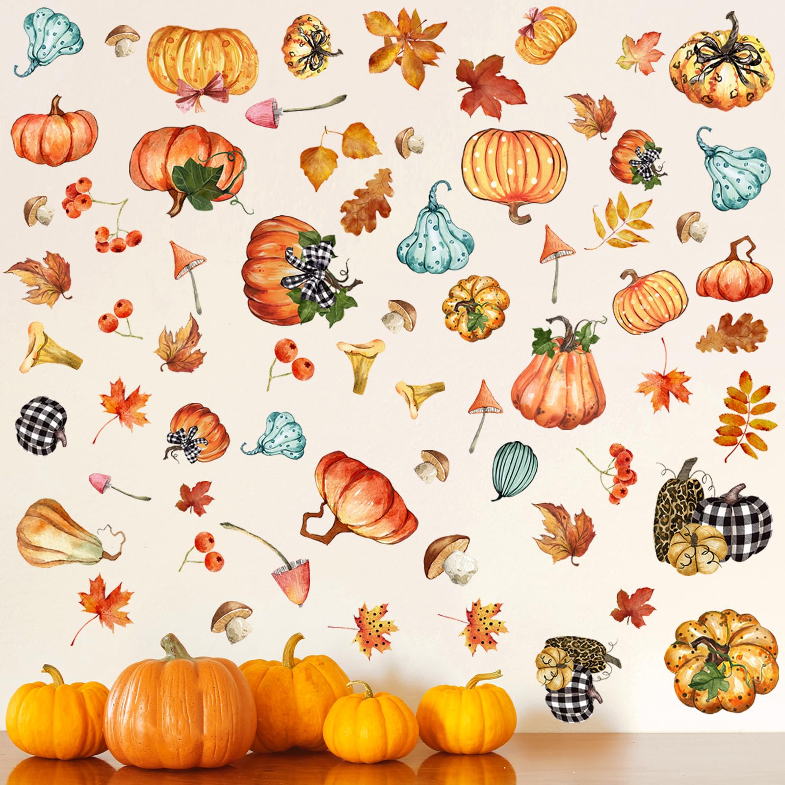 6 Sheets Thanksgiving Fall Wall Stickers - Autumn Leaves & Pumpkin Decor for Home, Office, Classroom - Removable Wall Decals for Kids, Parties & Seasonal Decorations - Perfect for Thanksgiving, Halloween & Fall Festivities