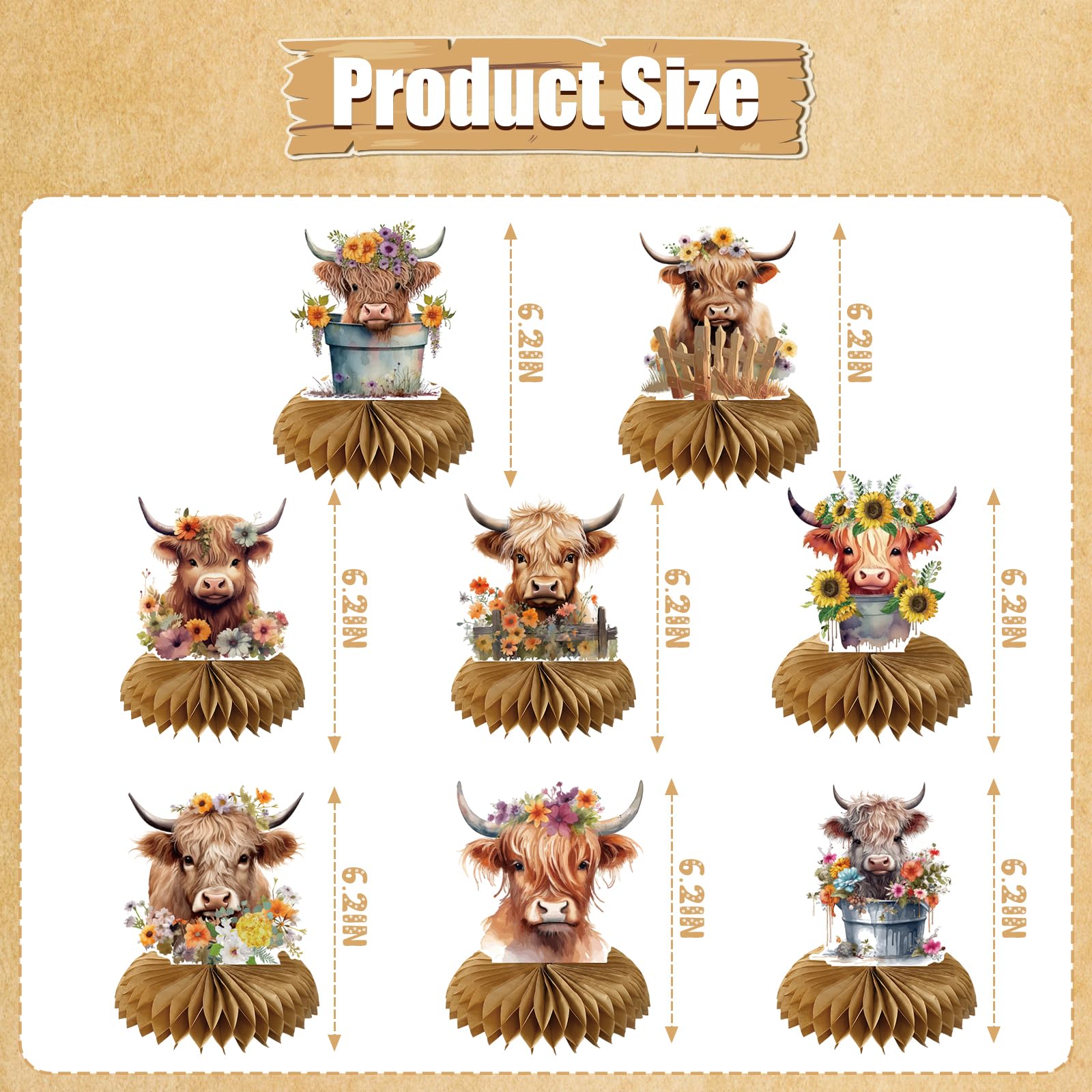Highland Cow Party Decorations Set - Chic Brown Farm Animal Birthday & Baby Shower Table Centerpiece with Honeycomb Flowers | Perfect for Farm-Themed Parties, Rustic Weddings, and Nursery Decor