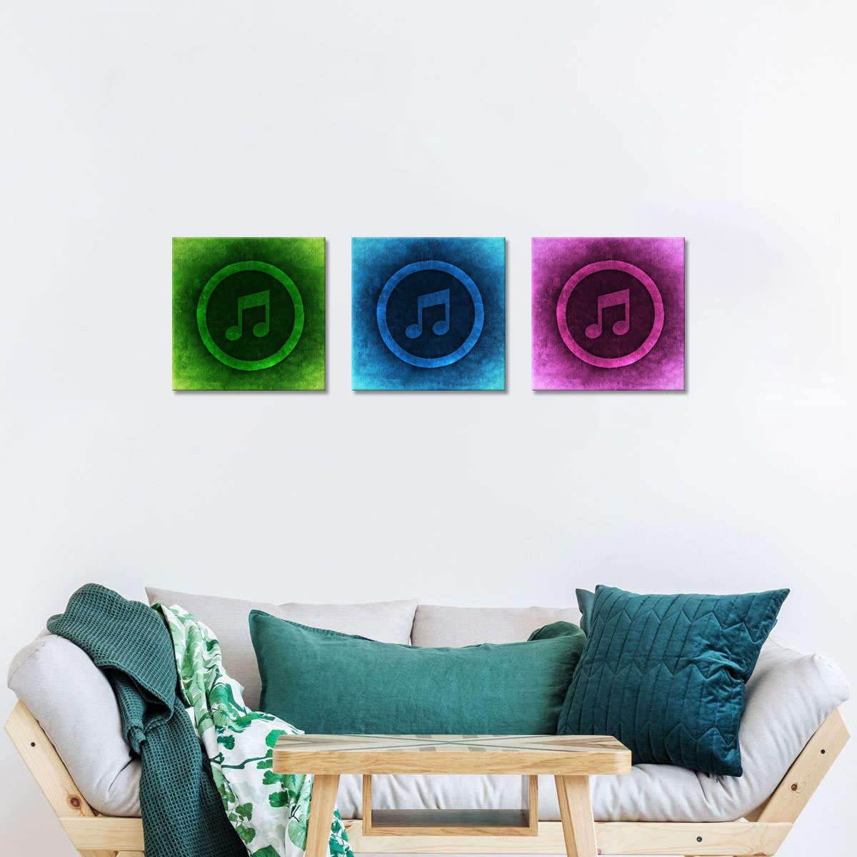 NAN Wind 3-Piece Music Notes Wall Art Set - Giclee Print Canvas Paintings for Living Room, Bedroom & Classroom Decor - Framed Ready to Hang Home Decor (20x20 Inch x3) - Perfect for Music Lovers, Studio & Office Wall Decor