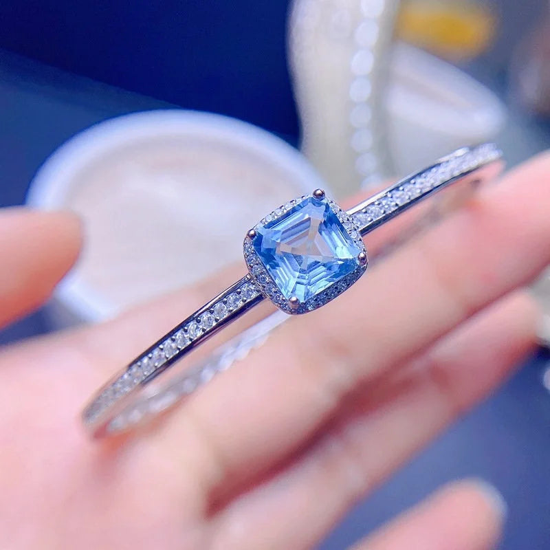 Swiss Blue Topaz Eternity Bracelet for Sagittarius - Sterling Silver Adjustable Women's Jewelry | Perfect for Birthdays, Anniversaries & Special Occasions