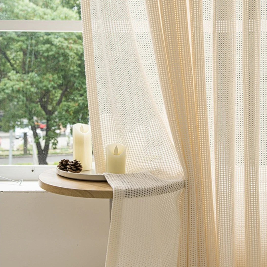 Eleanor Ivory Mesh Embossed Custom Semi-Sheer Curtains - Elegant Window Treatment for Living Room, Bedroom & Nursery