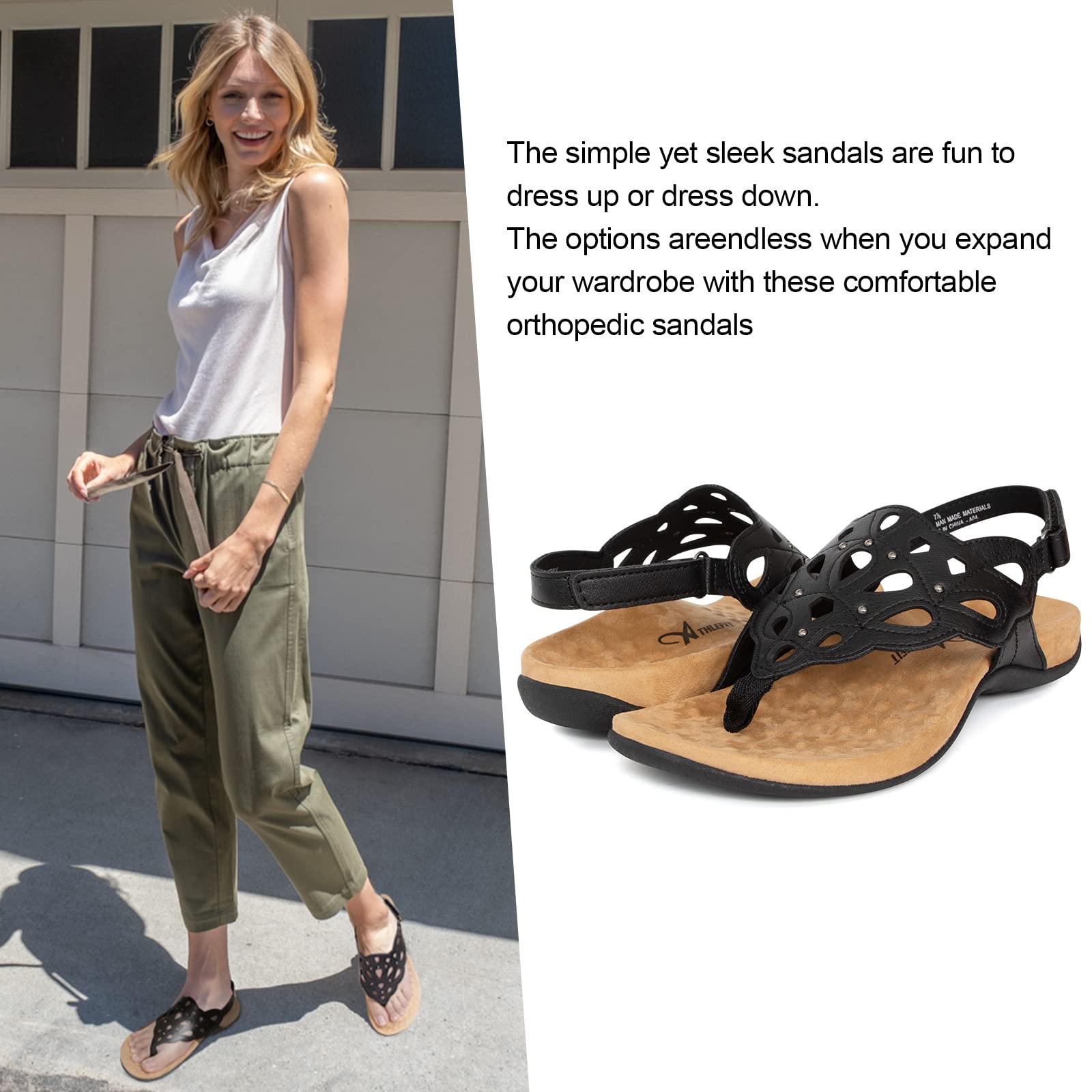 Athlefit Women's Arch Support Orthotic Sandals - Comfortable Walking Shoes with Orthopedic Thong Design for Plantar Fasciitis Relief | Perfect for Beach, Pool, Travel & Everyday Wear