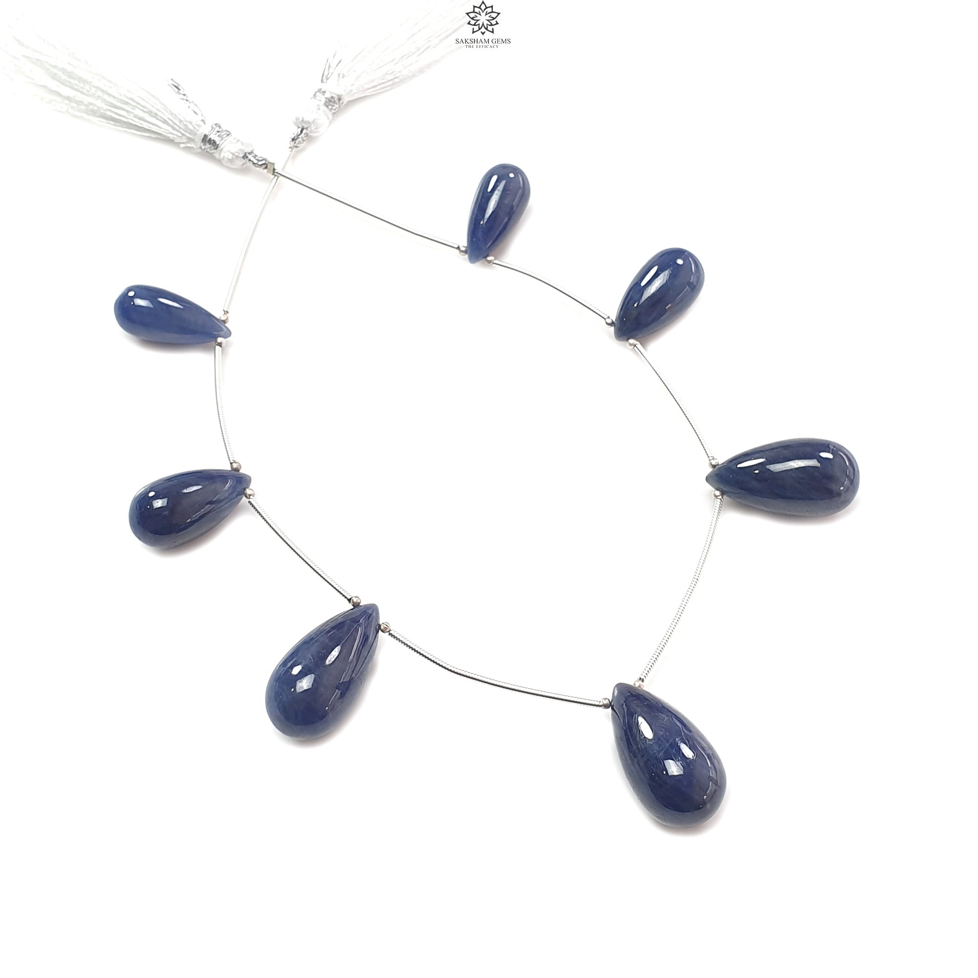 Natural Blue Sapphire Smooth Loose Beads - 189.00cts Untreated September Birthstone - 19mm to 24mm Teardrop 925 Silver Beads for Jewelry Making, DIY Crafting, and Gift Giving