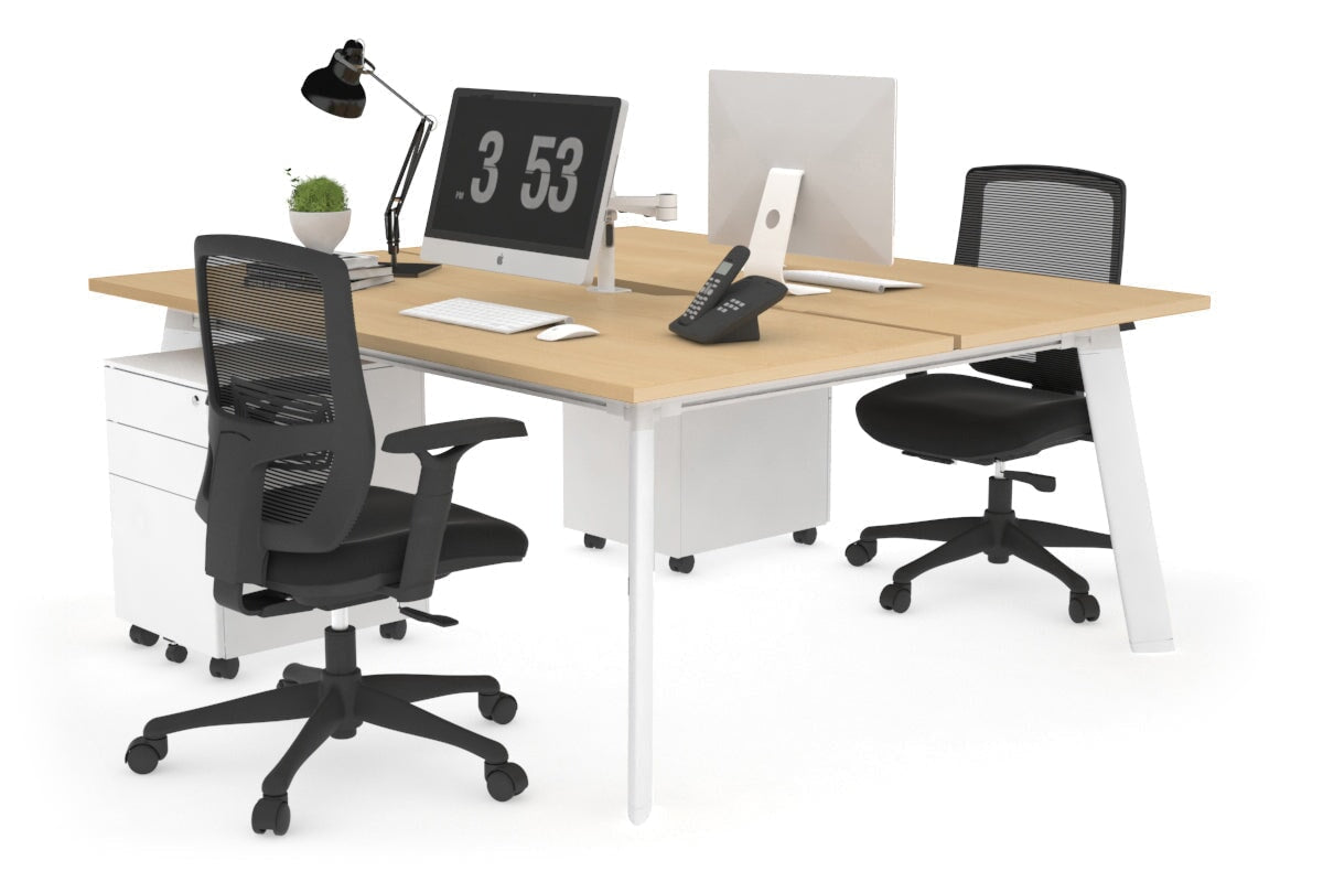2 Person Workstation with White Frame - 1800L x 800W Switch Desk with Cable Management Scallop for Office & Home Workspace