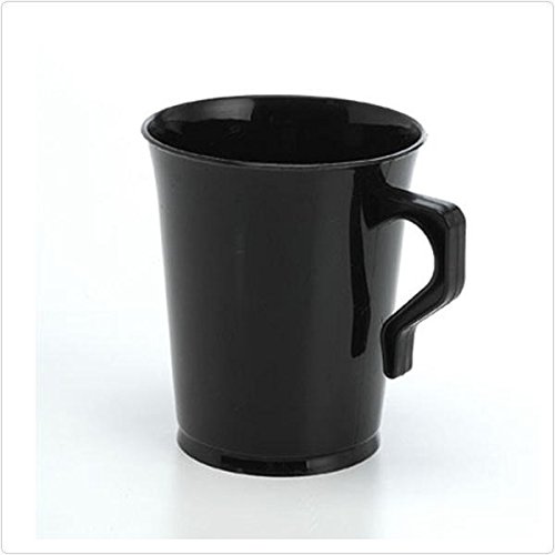 Black 8 OZ Extra Heavy Duty Plastic Coffee Mugs - Case of 500 - Durable Disposable Cups for Restaurants, Cafes, Offices & Events