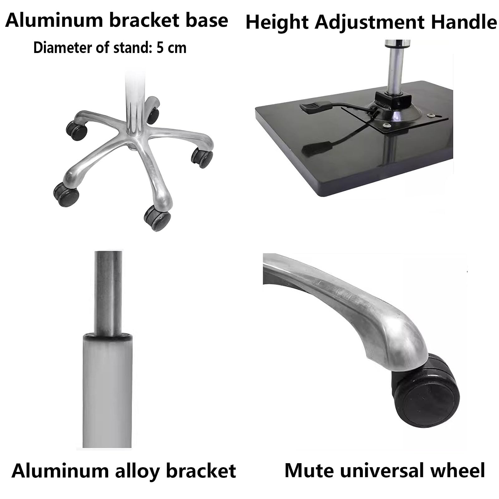Adjustable Tattoo Workstation with Aluminum Alloy Lift - Removable Tattoo Stand with Universal Wheels (50x41x62-82cm, Black) - Perfect for Professional Tattoo Artists & Home Studios
