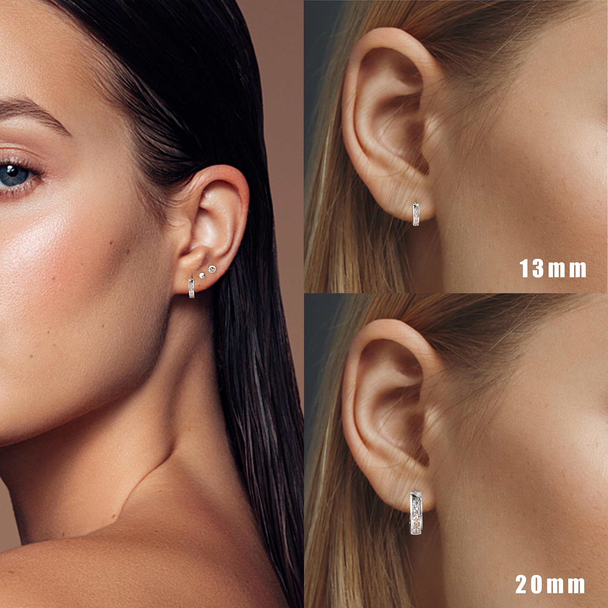 FIBO STEEL 13MM 20MM Stainless Steel Small Hoop Earrings for Men & Women - Hypoallergenic Huggie Earrings with CZ Stones - Perfect for Everyday Wear, Gifts & Special Occasions