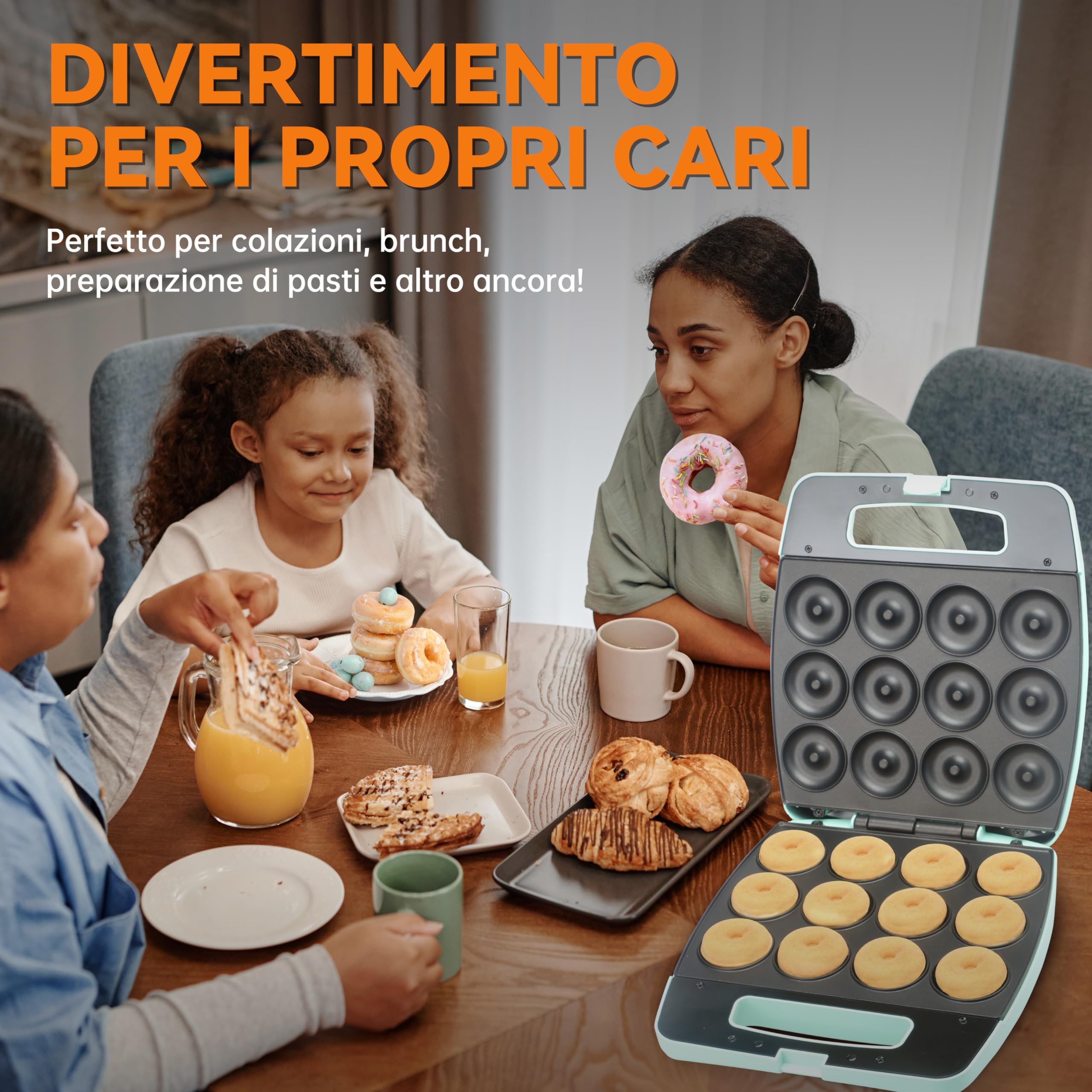 Baker's Friend Mini Donut Maker Machine - 12 Mini Donuts at Once, Perfect for Breakfast, Snacks, Desserts & More, Aqua Blue | Ideal for Home Baking, Kids Parties & Holiday Treats