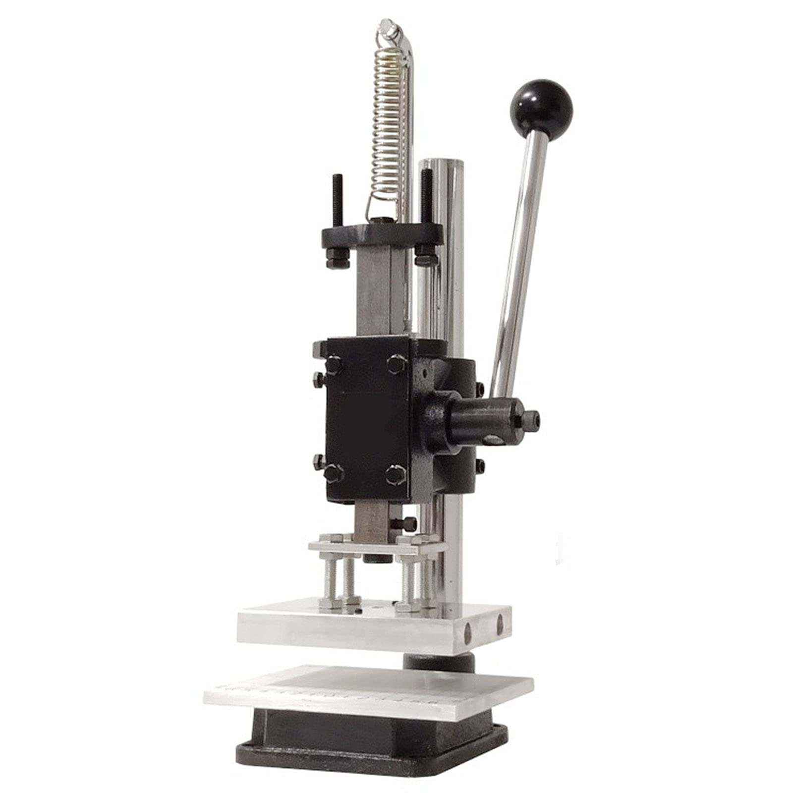 Professional Leather Imprinting Machine - Manual Hole Punch Press, DIY Leather Craft Tool for Cutting, Embossing & Stitching (Includes PP Plate + Aluminum Plate with Scale) - Perfect for Leatherworking, Bookbinding, DIY Crafts & Leather Repair Projects