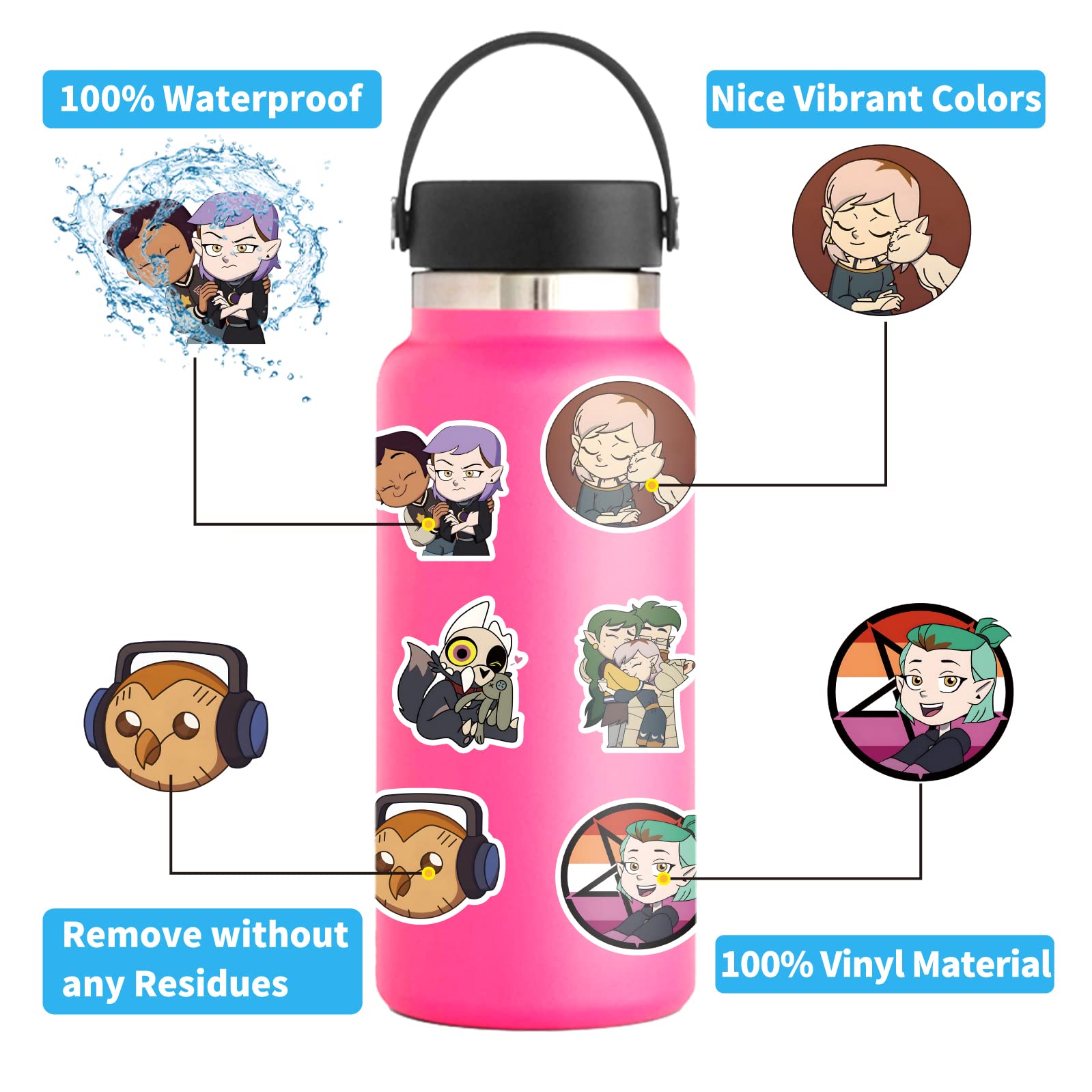 200 Pieces The Owl House Stickers Pack - Cute Aesthetic Vinyl Waterproof Stickers for Teens, Water Bottles, Laptops, Bumpers & Skateboards | Perfect Cartoon Sticker Gifts for Fans & Collectors | Great for DIY Crafts, School Supplies & Personalizing Belongings