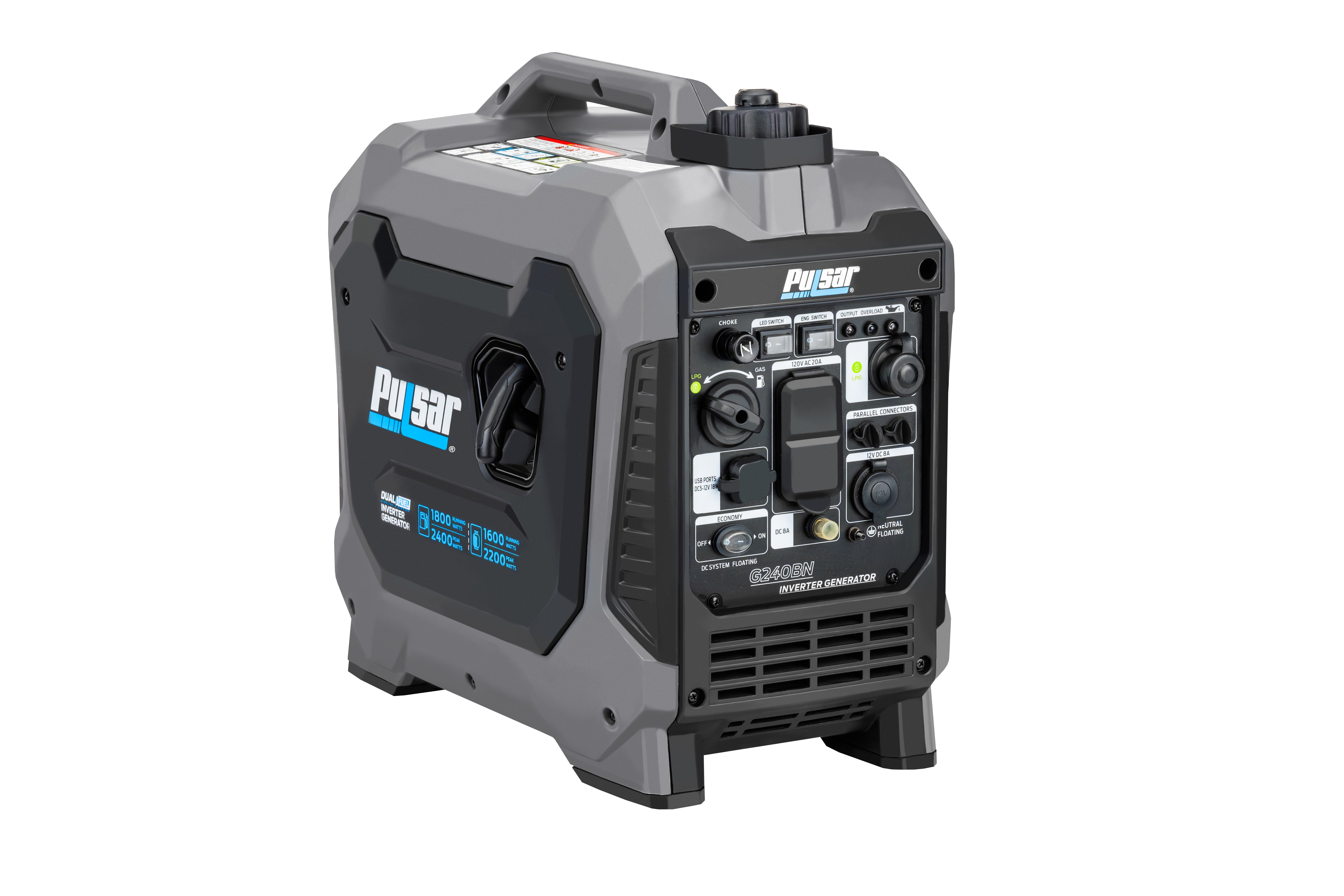 Pulsar 2400W Portable Super Quiet Dual Fuel Generator with Parallel Capability - G240BN - Perfect for Camping, RV Trips & Emergency Power Backup