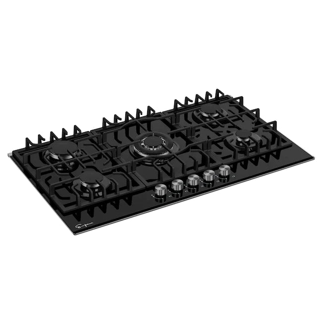 Empava 36-Inch Black 5-Burner Built-In Gas Cooktop (36GC27) - Professional Grade Stove for Modern Kitchens, Cooking & Entertaining