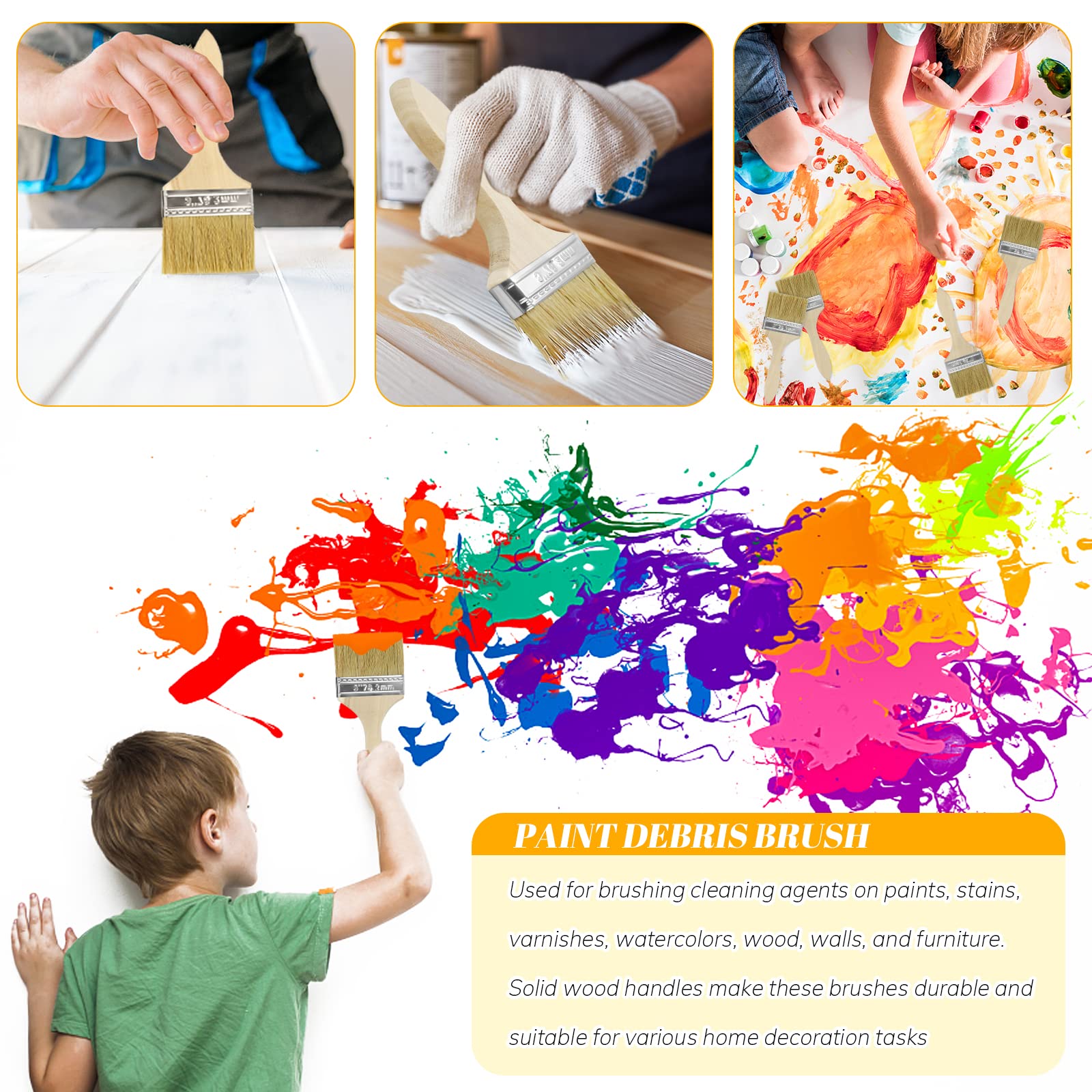 Premium 3-Inch Paint Brushes for Paint, Stain, Varnish & Watercolor - Wood, Wall & Furniture Painting - Includes Brush Cleaner (Pack of 36) - Perfect for DIY Home Projects & Professional Artwork