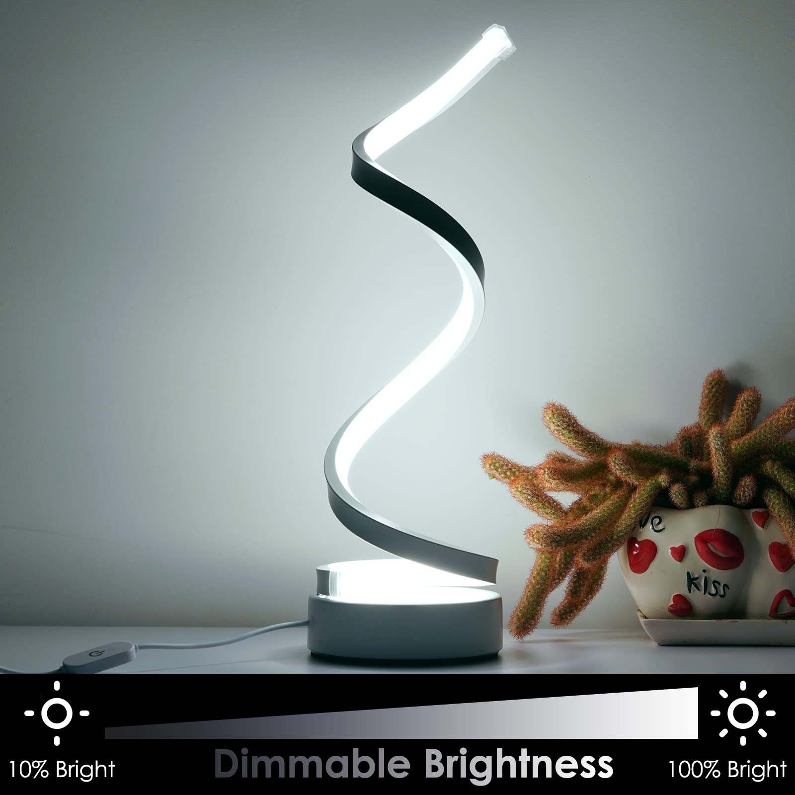 Classic Spiral LED Table Lamp with Touch Control - White Bedside Lamp for Nightstand, Small Desk Lamp for Bedroom, Living Room, Kids Room, Office, Dorm - Perfect for Reading, Studying, and Relaxing