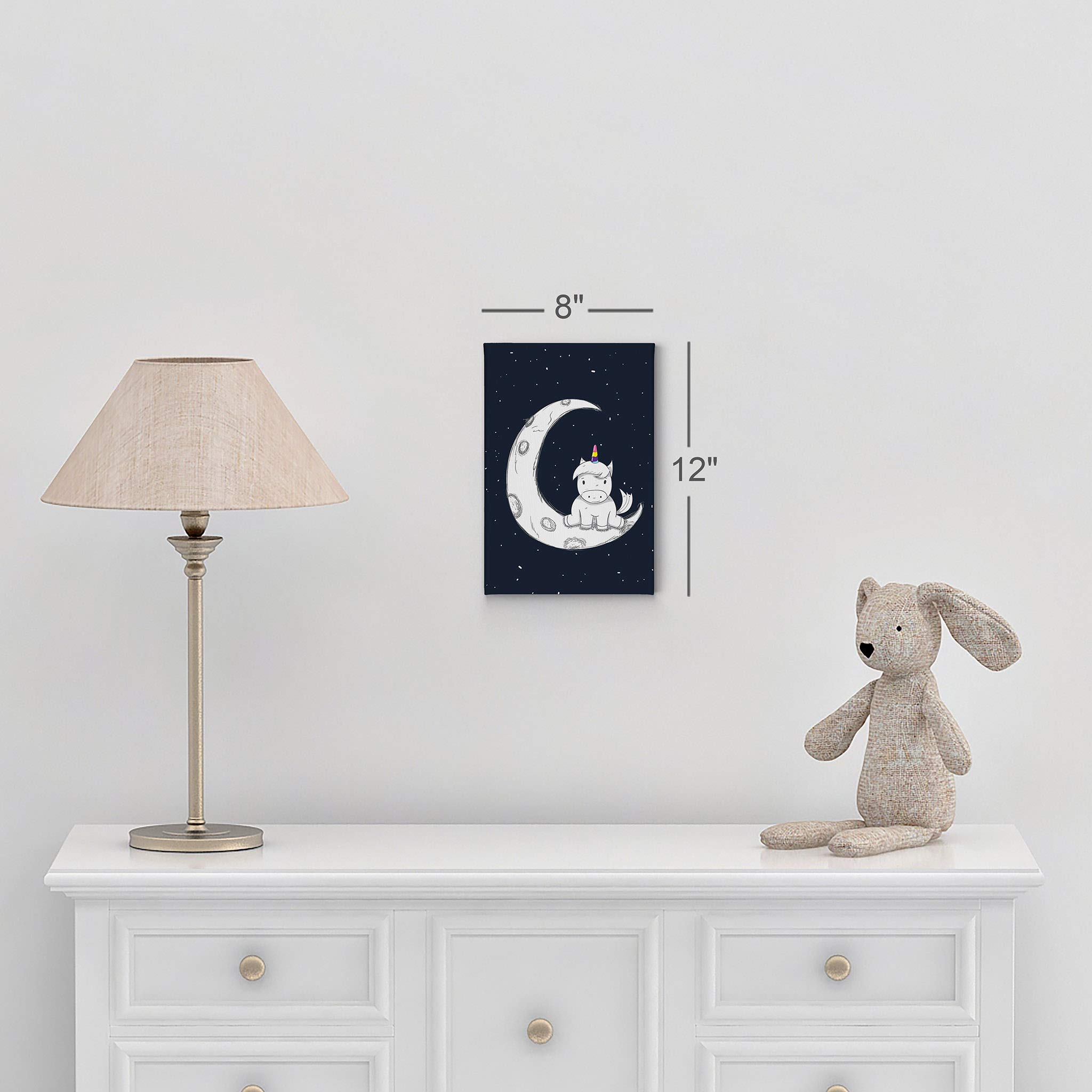 Smile Art Design Cute Unicorn Wall Art Canvas Print - Moon, Sky & Stars Theme - Ready to Hang Nursery Decor, Kids Room Decor, Baby Gift - Made in USA (22x15 inches) - Perfect for Bedrooms, Playrooms & Birthday Presents