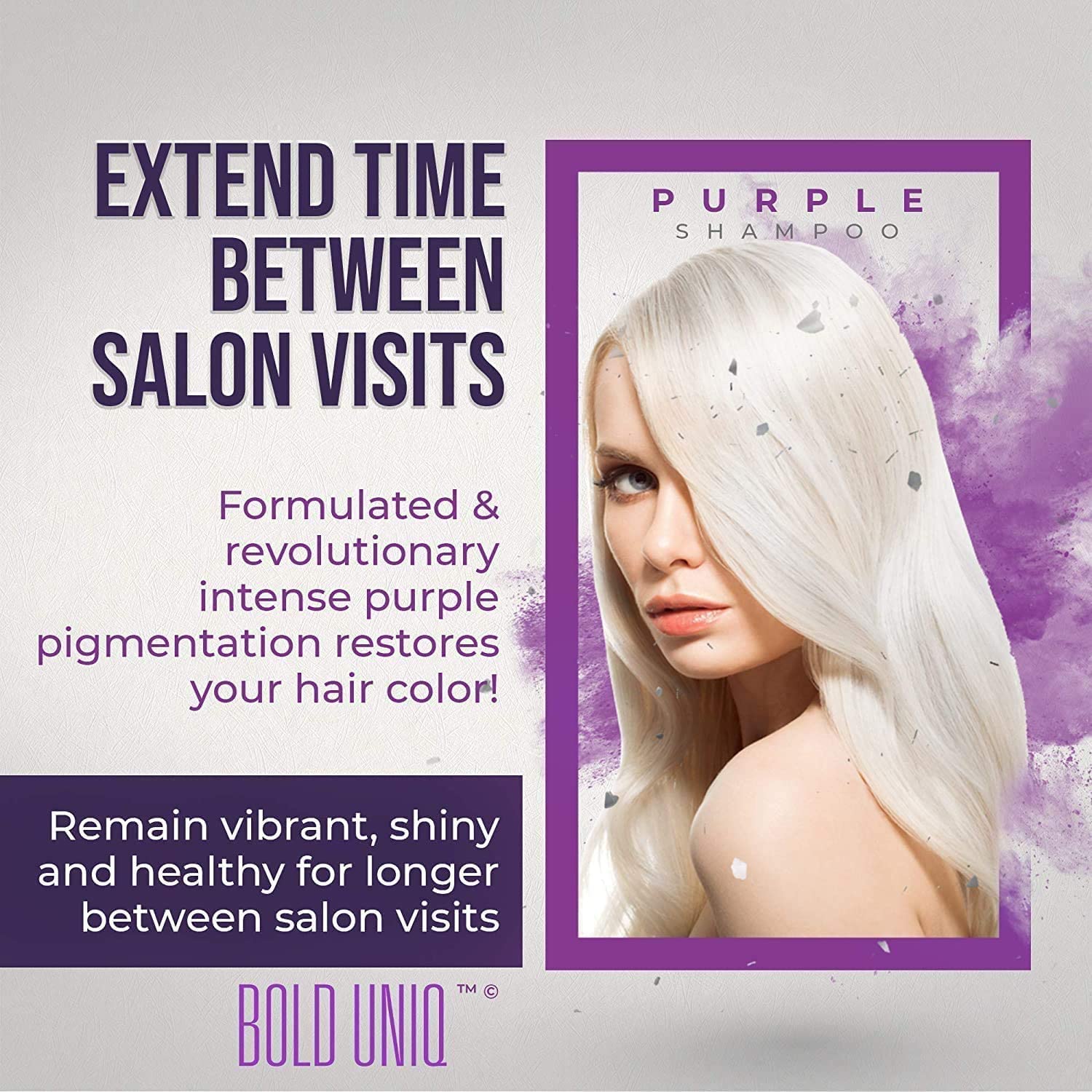 Bold Uniq Purple Heat Protectant Spray & Purple Shampoo Bundle for Blonde, Platinum, Ash & Silver/Gray Hair - Sulfate Free, Vegan & Cruelty Free - Eliminates Yellow Tones - Perfect for Color-Treated Hair Care & Styling Protection