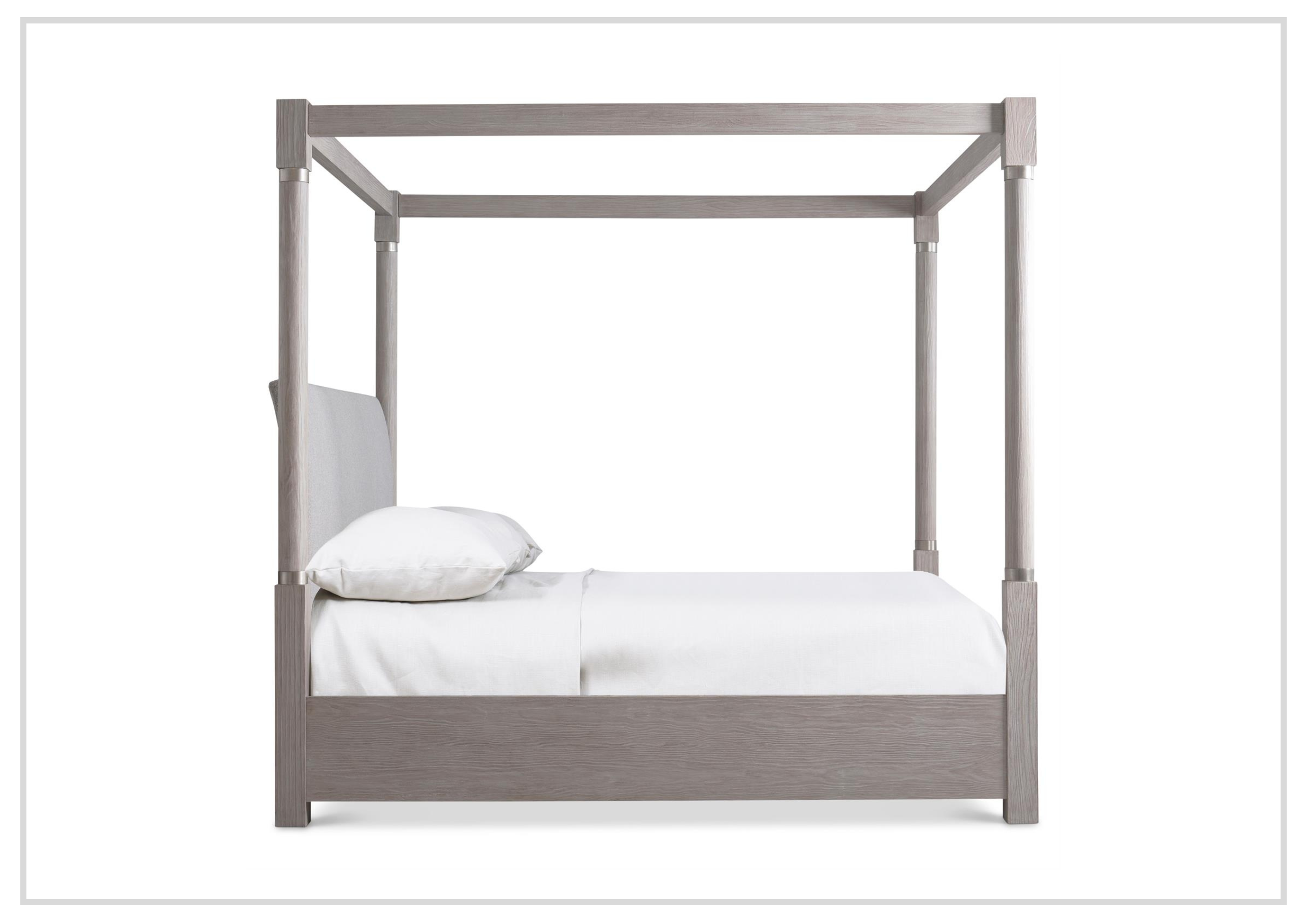 Bernhardt Trianon Gray Upholstered Canopy Bed in Gris Finish - Luxurious King Size Bed Frame with Tufted Headboard for Master Bedroom Decor