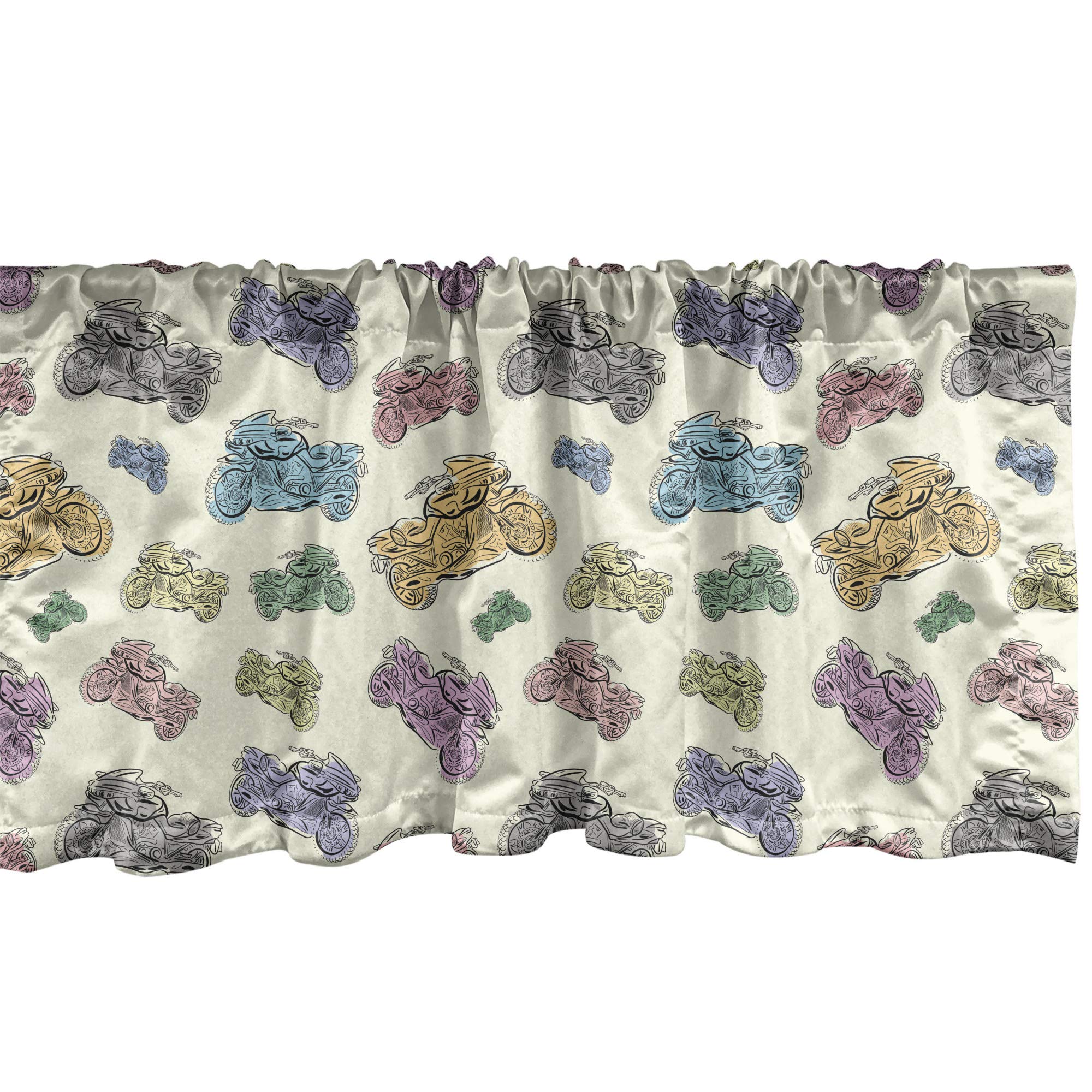 Ambesonne Motorcycle Window Valance - Pastel Racing Motorcycle Design Cartoon Style Kitchen & Bedroom Curtain Valance with Rod Pocket, 54