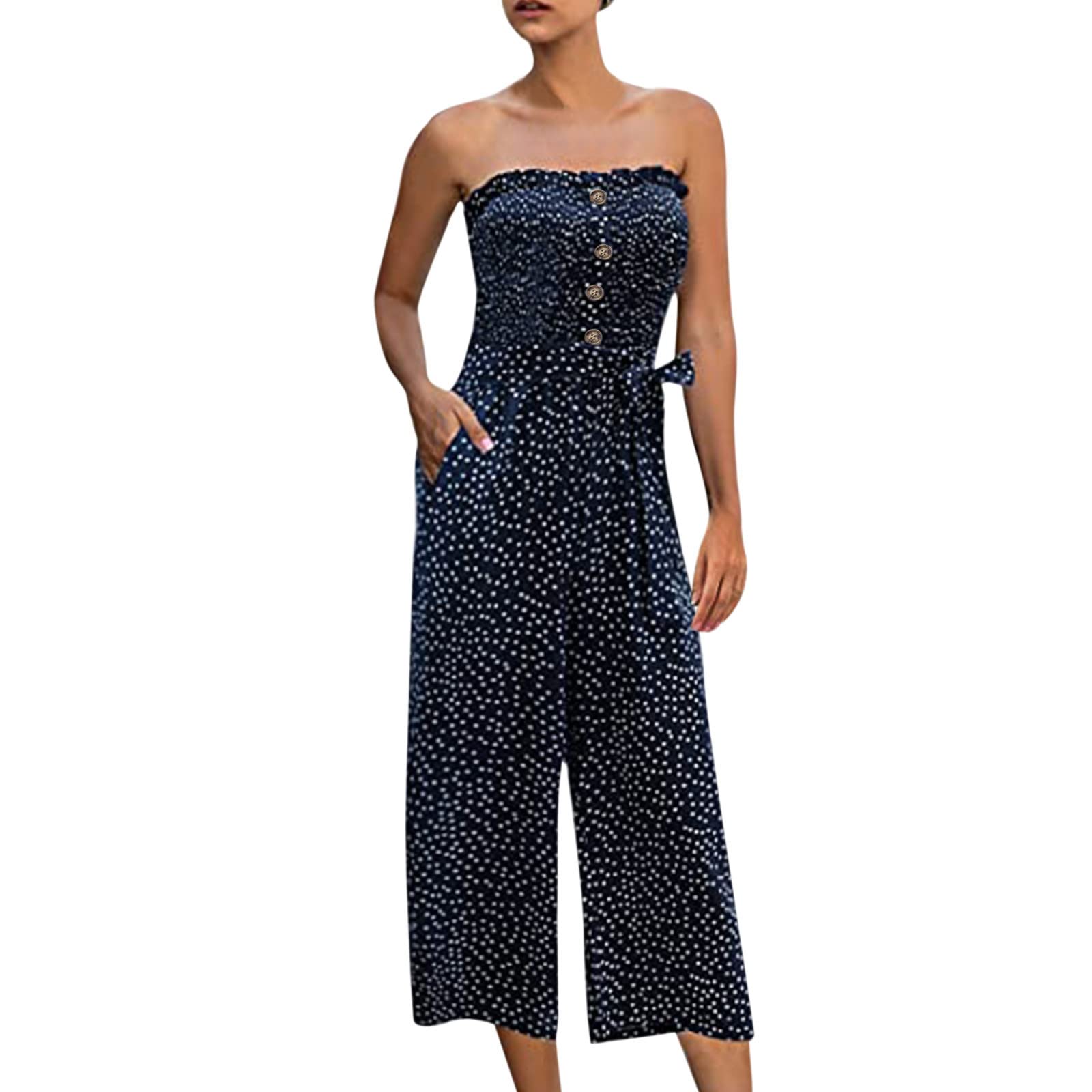 Women's Summer Tops Dressy Casual Loose Tank Jumpsuit - Sleeveless Crewneck Romper with Pockets | Perfect for Beach Vacations, Outdoor Parties & Summer Travel